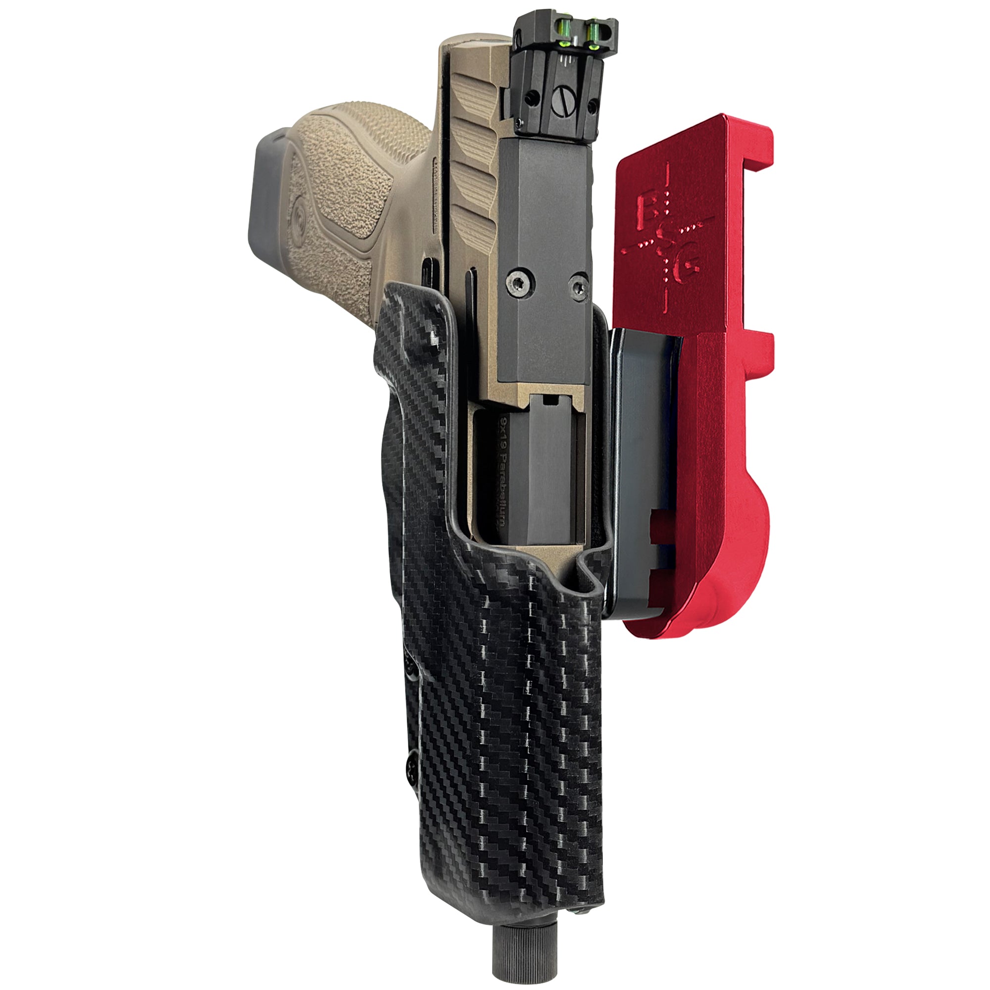 Stoeger STR-9 Combat SX IPSC/USPA Quick Mount Holster with Red Belt Attachment, Carbon Fiber Holster Shell