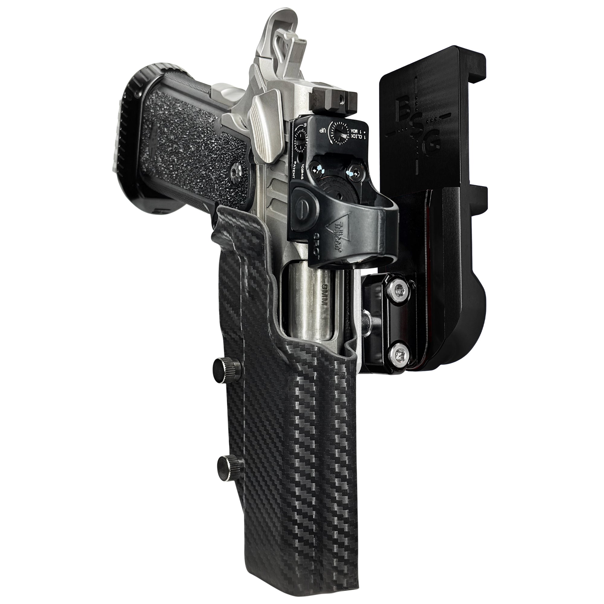 Bul Armory TAC PRO/COMP IPSC/USPA Quick Mount Ball Joint Holster with Black Belt Attachment, Carbon Fiber Holster Shell