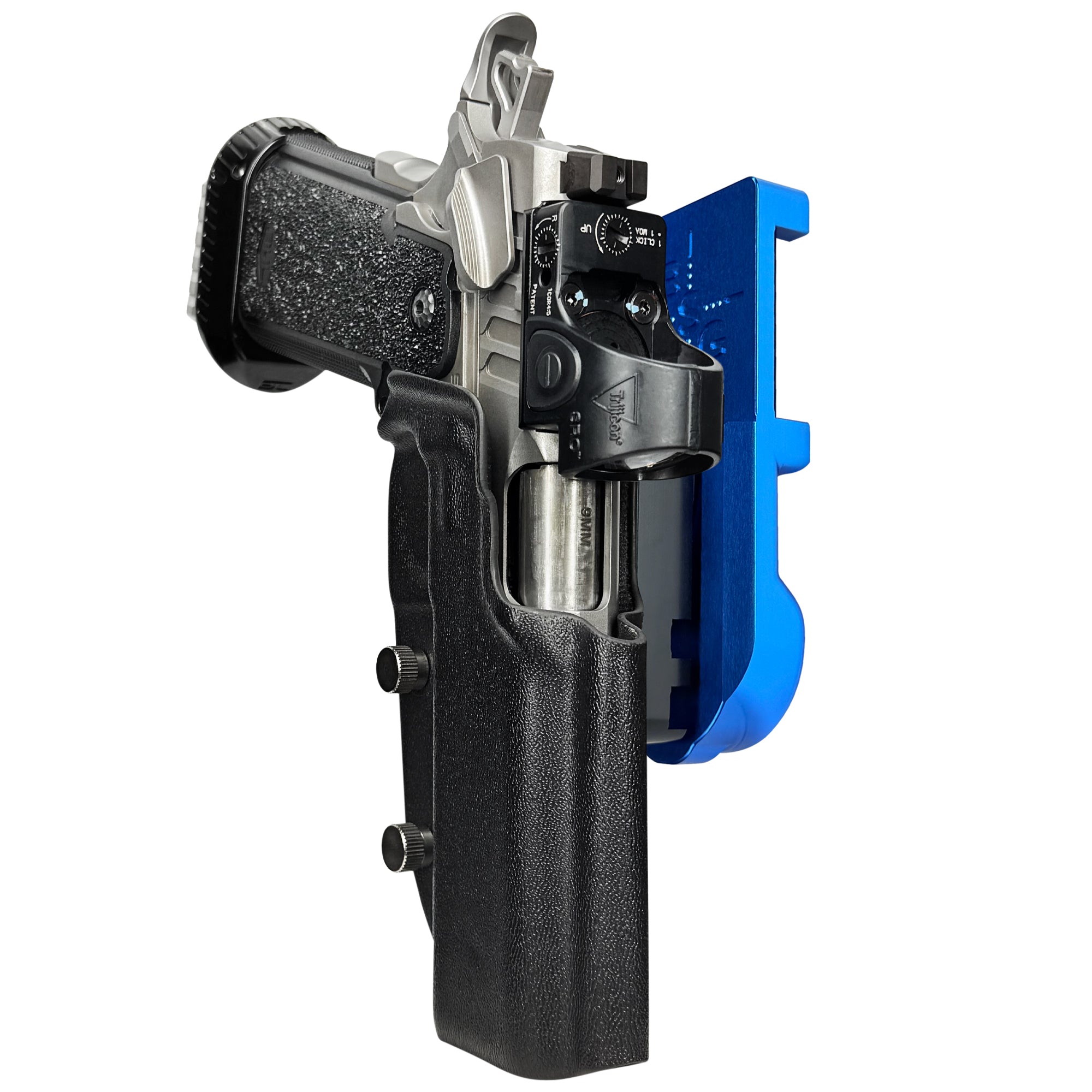 Bul Armory TAC PRO/COMP IPSC/USPA Quick Mount Holster with Blue Belt Attachment, Black Holster Shell