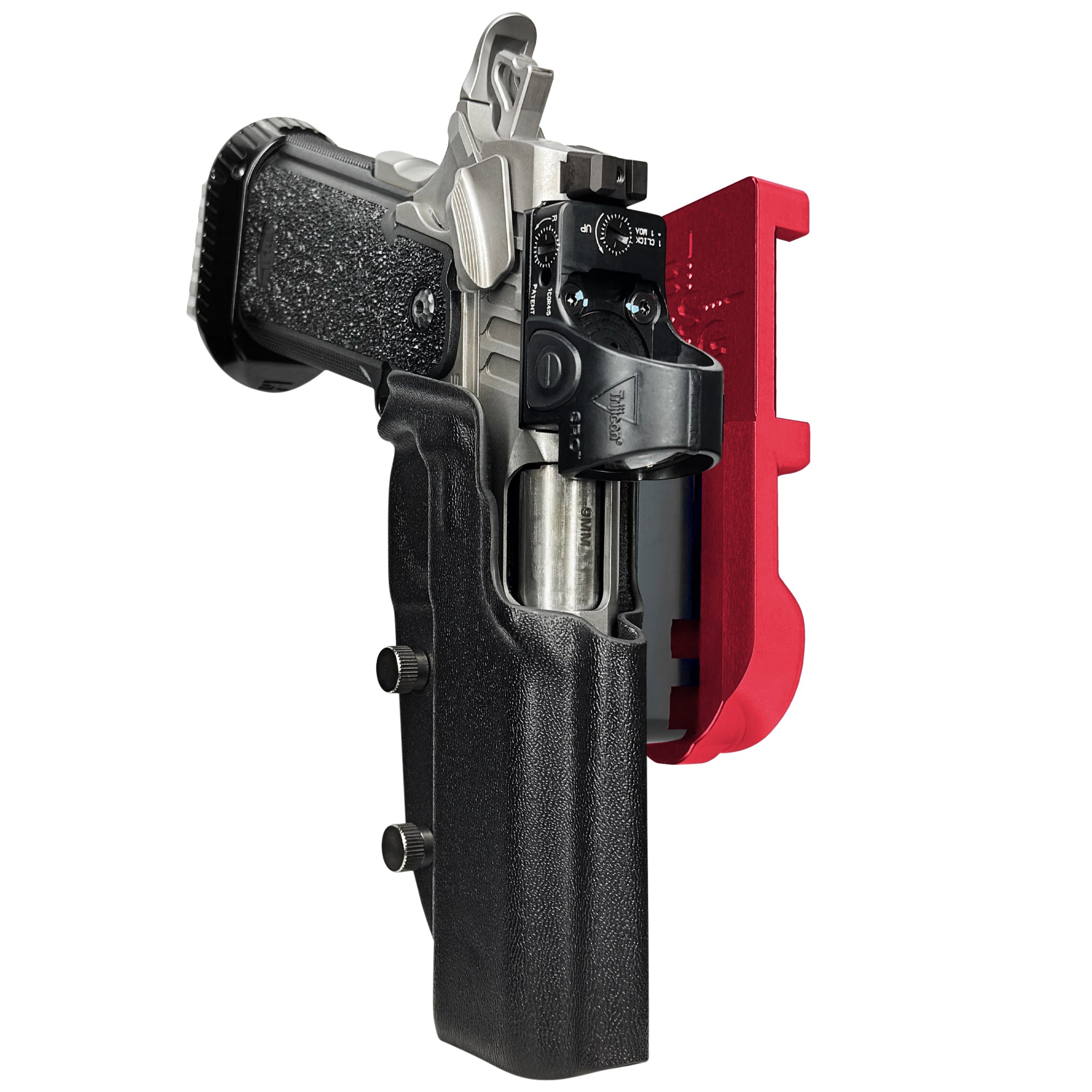Bul Armory TAC PRO/COMP IPSC/USPA Quick Mount Holster with Red Belt Attachment, Black Holster Shell