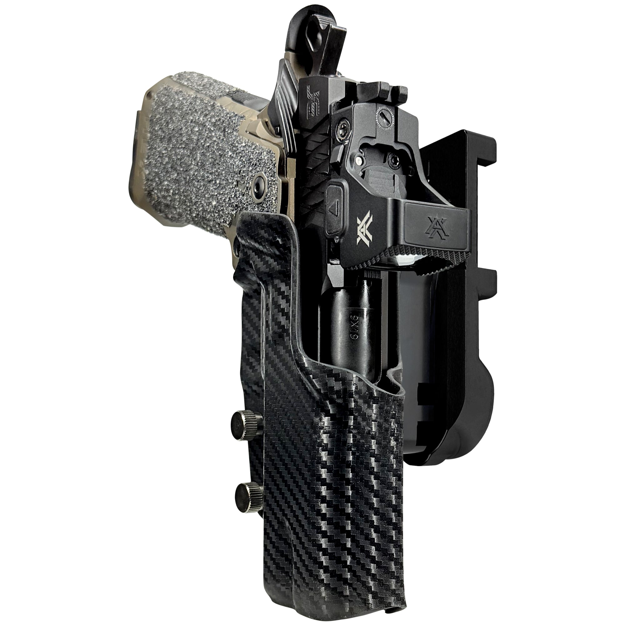 Jacob Grey HEX 4.25in IPSC/USPA Quick Mount Holster with Black Belt Attachment, Carbon Fiber Holster Shell