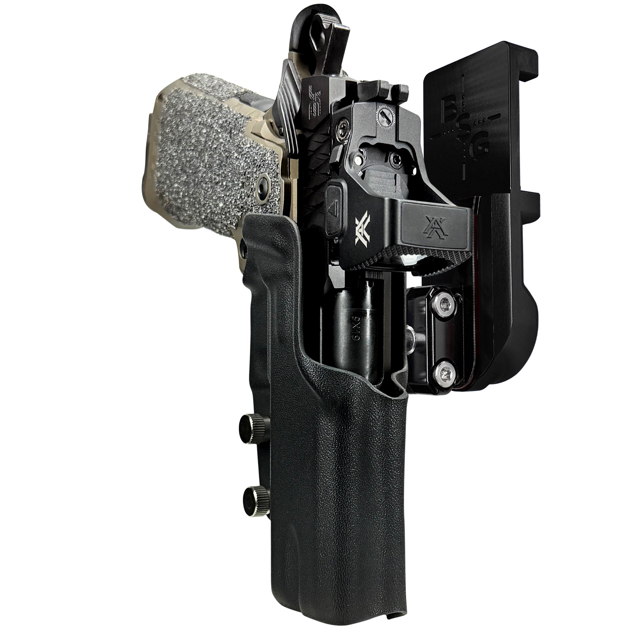 Jacob Grey HEX 4.25in IPSC/USPA Quick Mount Ball Joint Holster with Black Belt Attachment, Black Holster Shell