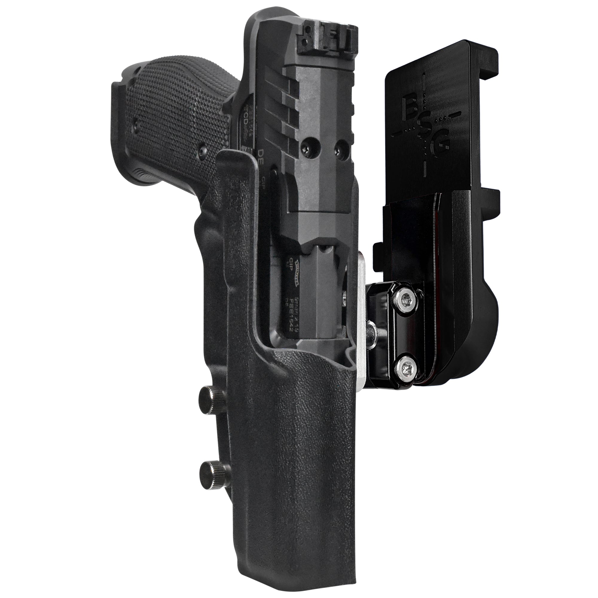 Walther PDP 4.5''' SF IPSC/USPA Quick Mount Ball Joint Holster with Black Belt Attachment, Black Holster Shell