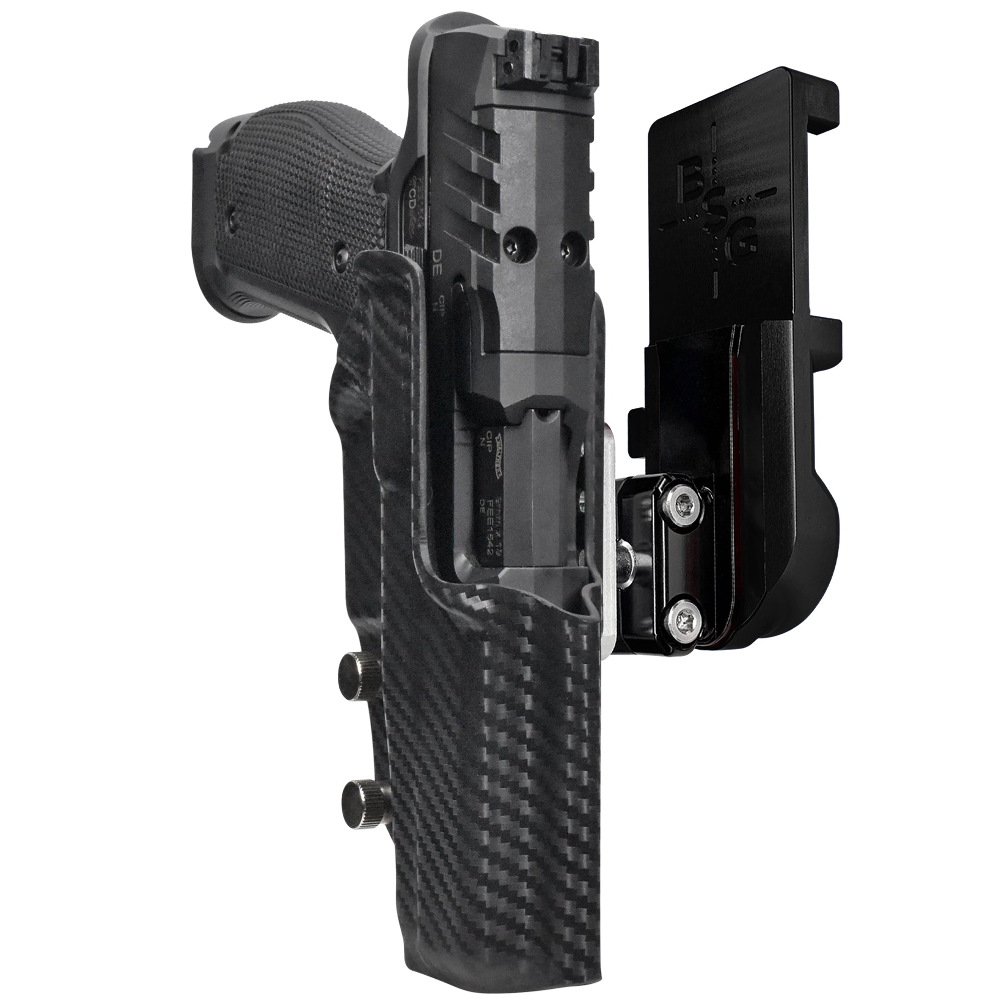 Walther PDP 4.5''' SF IPSC/USPA Quick Mount Ball Joint Holster with Black Belt Attachment, Carbon Fiber Holster Shell