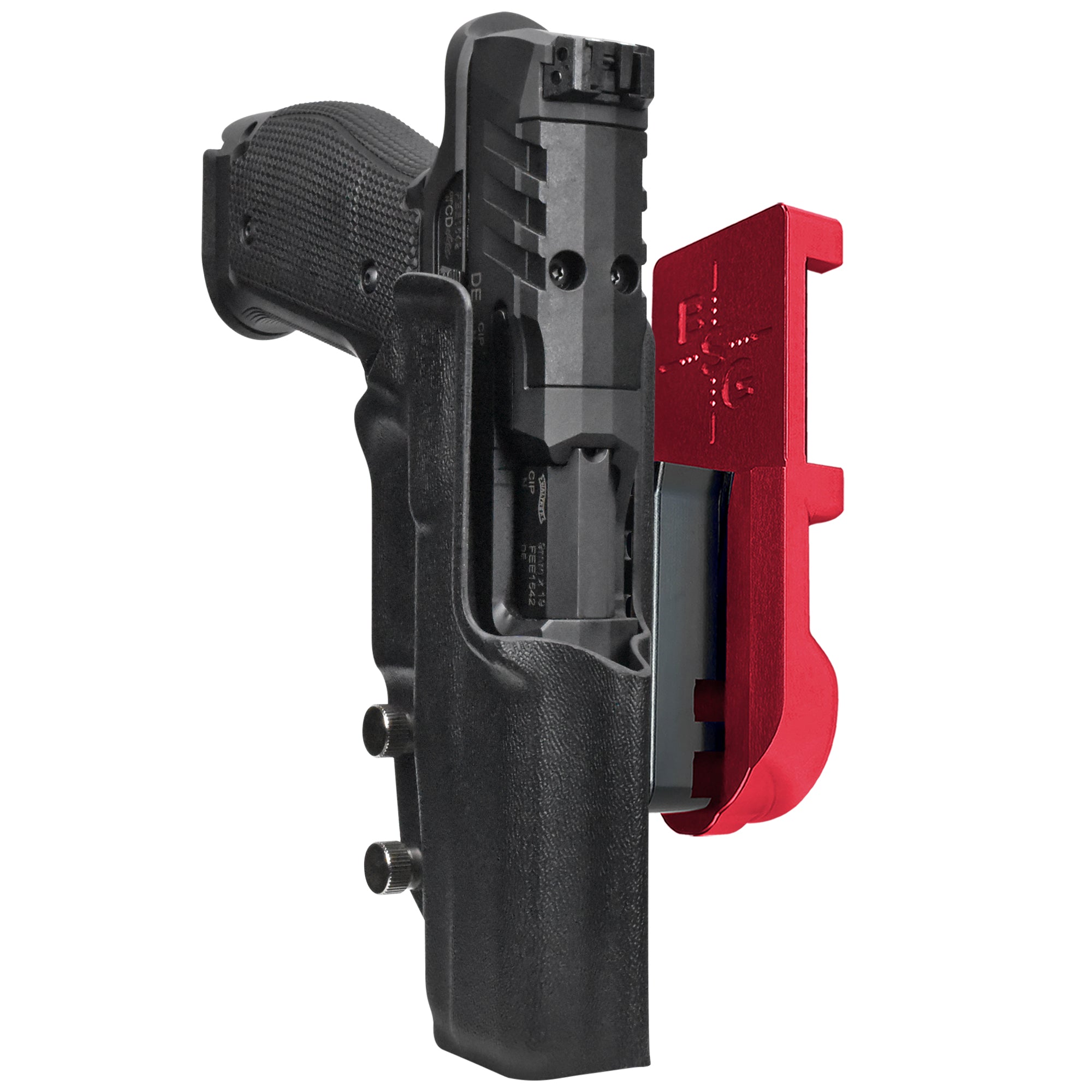 Walther PDP 4.5''' SF IPSC/USPA Quick Mount Holster with Red Belt Attachment, Black Holster Shell