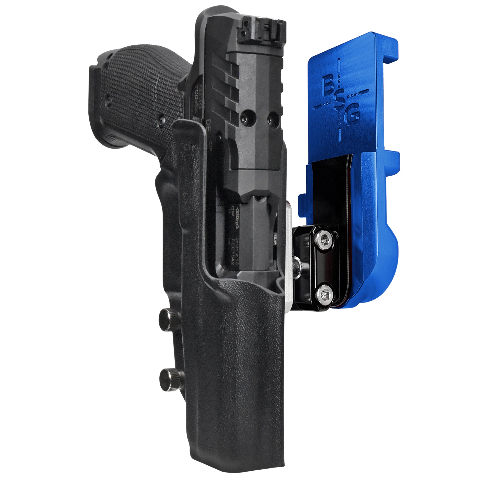 Walther PDP 5'' SF IPSC/USPA Quick Mount Ball Joint Holster with Blue Belt Attachment, Black Holster Shell