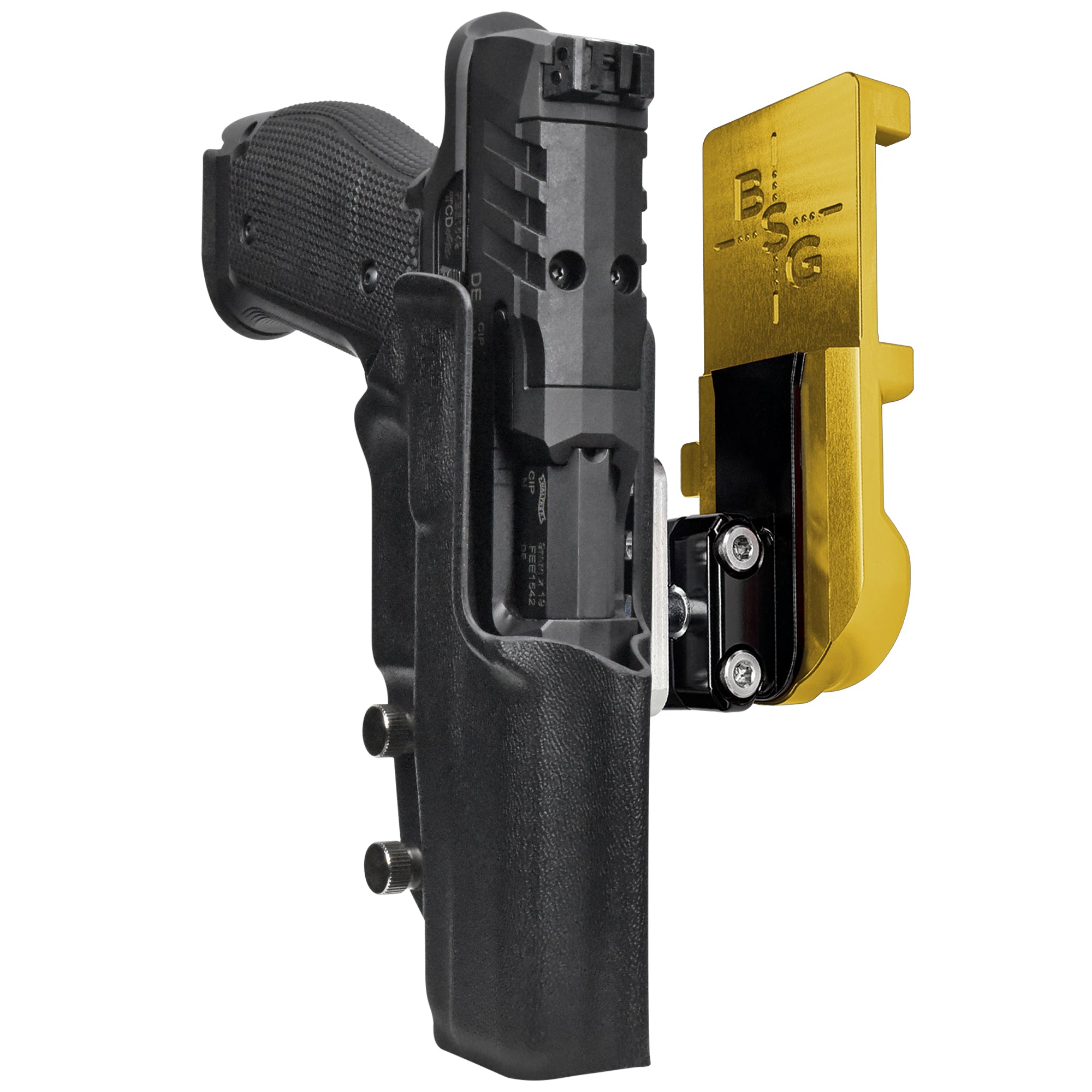 Walther PDP 5'' SF IPSC/USPA Quick Mount Ball Joint Holster with 24K Gold Belt Attachment, Black Holster Shell