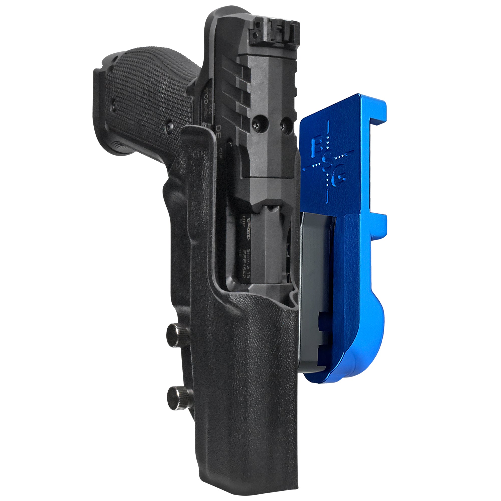 Walther PDP 5'' SF IPSC/USPA Quick Mount Holster with Blue Belt Attachment, Black Holster Shell