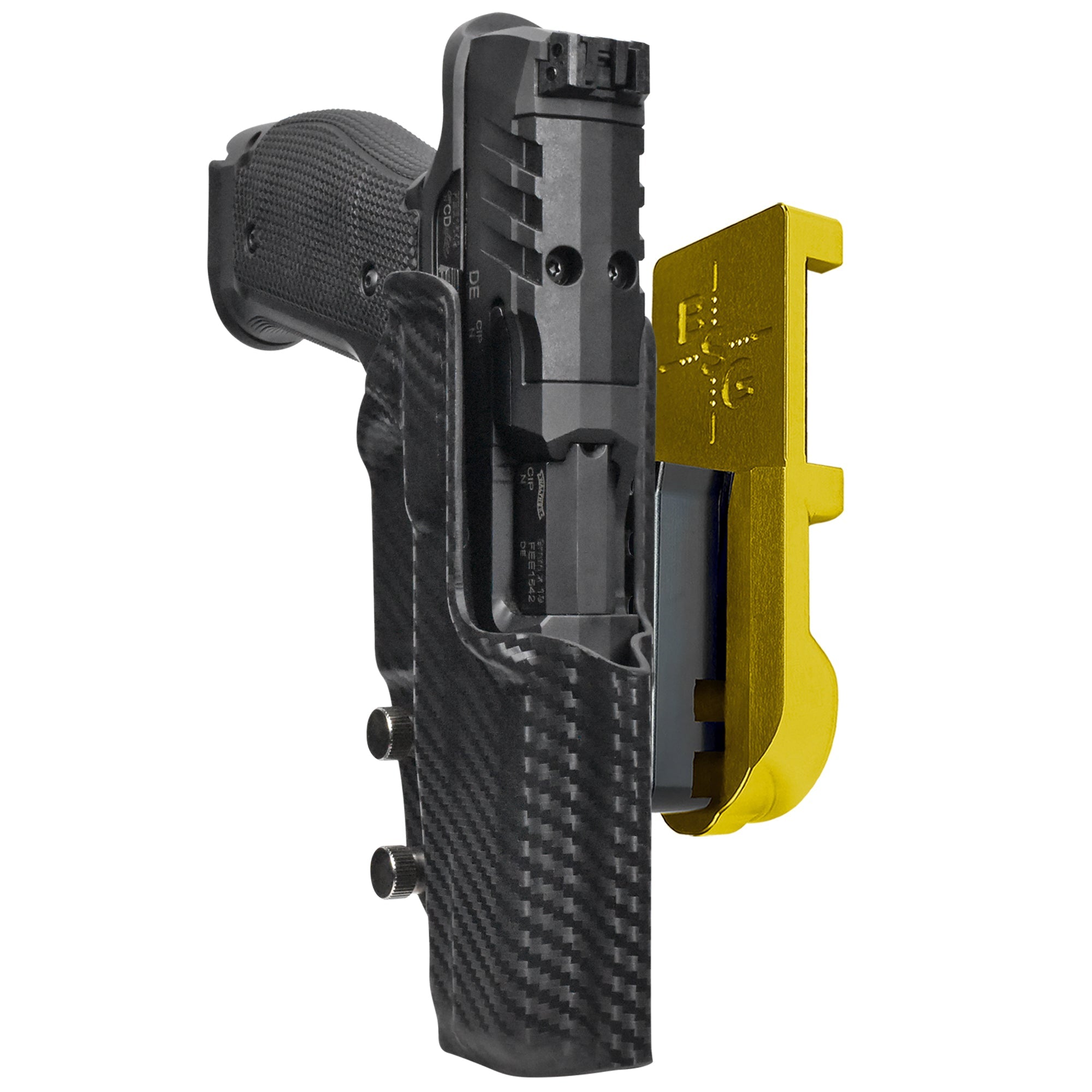 Walther PDP 5'' SF IPSC/USPA Quick Mount Holster with 24K Gold Belt Attachment, Carbon Fiber Holster Shell