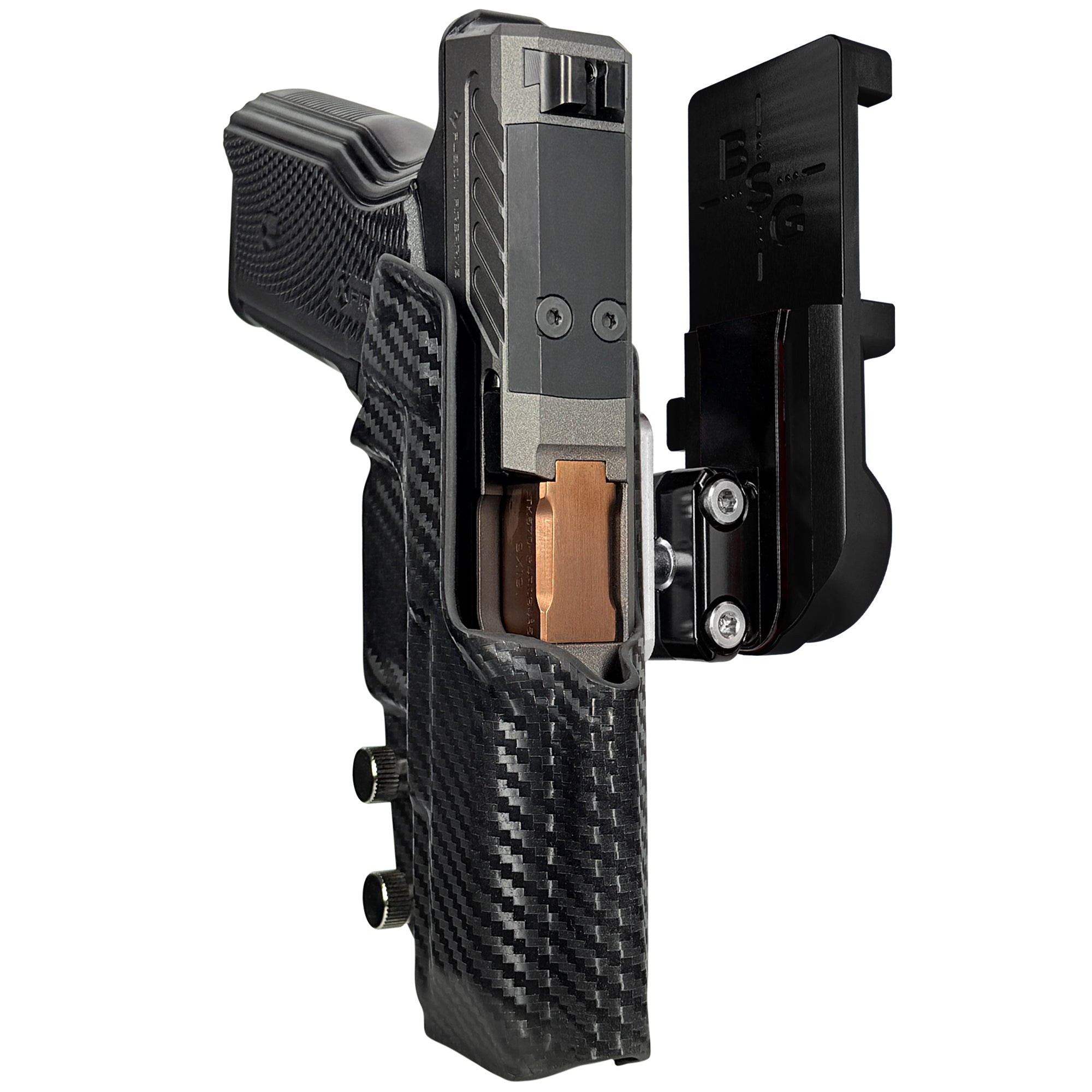Fusion Firearms XF Pro IPSC/USPA Quick Mount Ball Joint Holster with Black Belt Attachment, Carbon Fiber Holster Shell