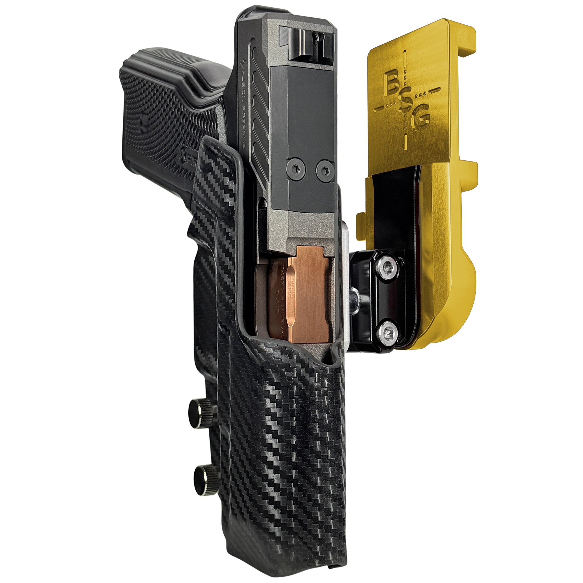 Fusion Firearms XF Pro IPSC/USPA Quick Mount Ball Joint Holster with 24K Gold Belt Attachment, Carbon Fiber Holster Shell