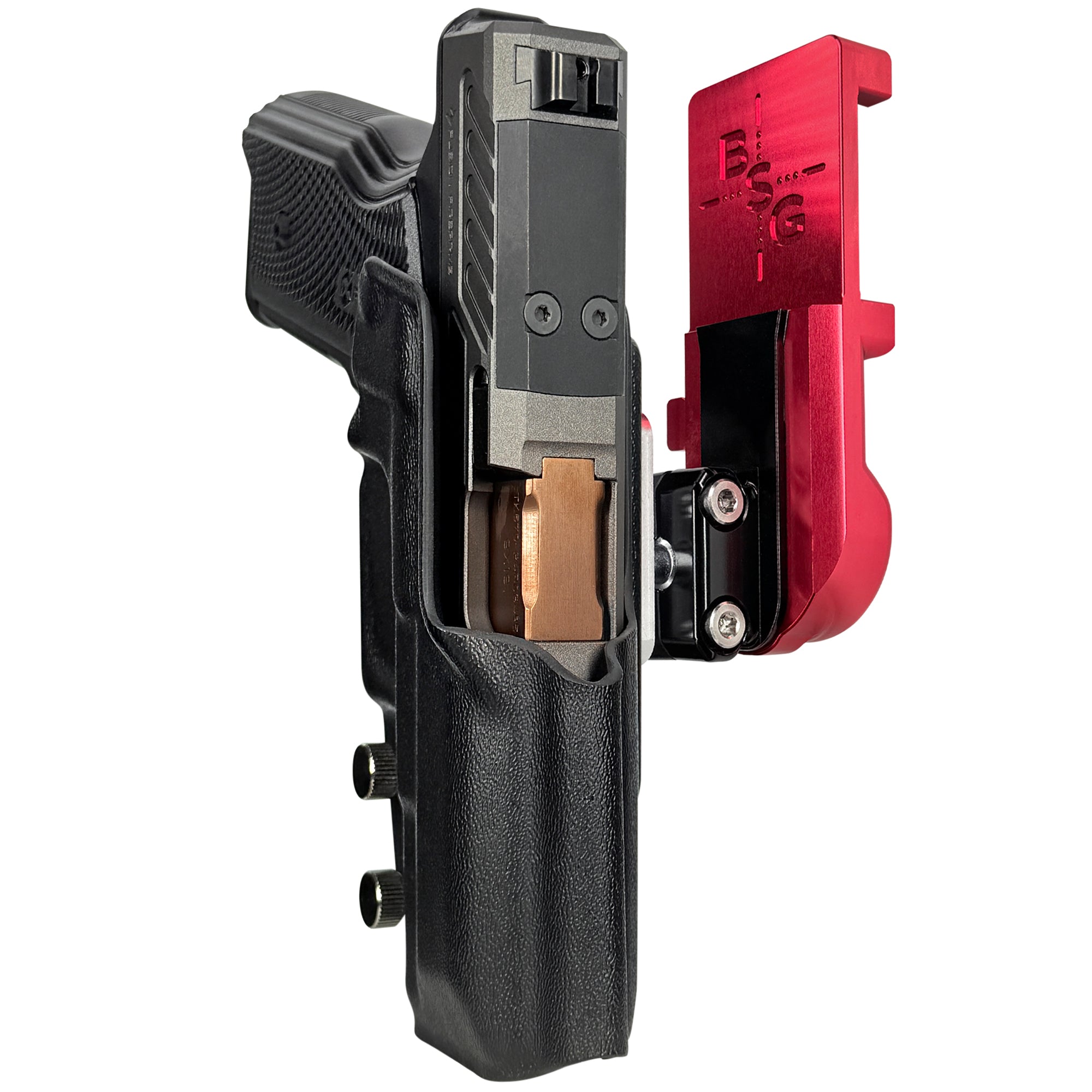 Fusion Firearms XF Pro IPSC/USPA Quick Mount Ball Joint Holster with Red Belt Attachment, Black Holster Shell