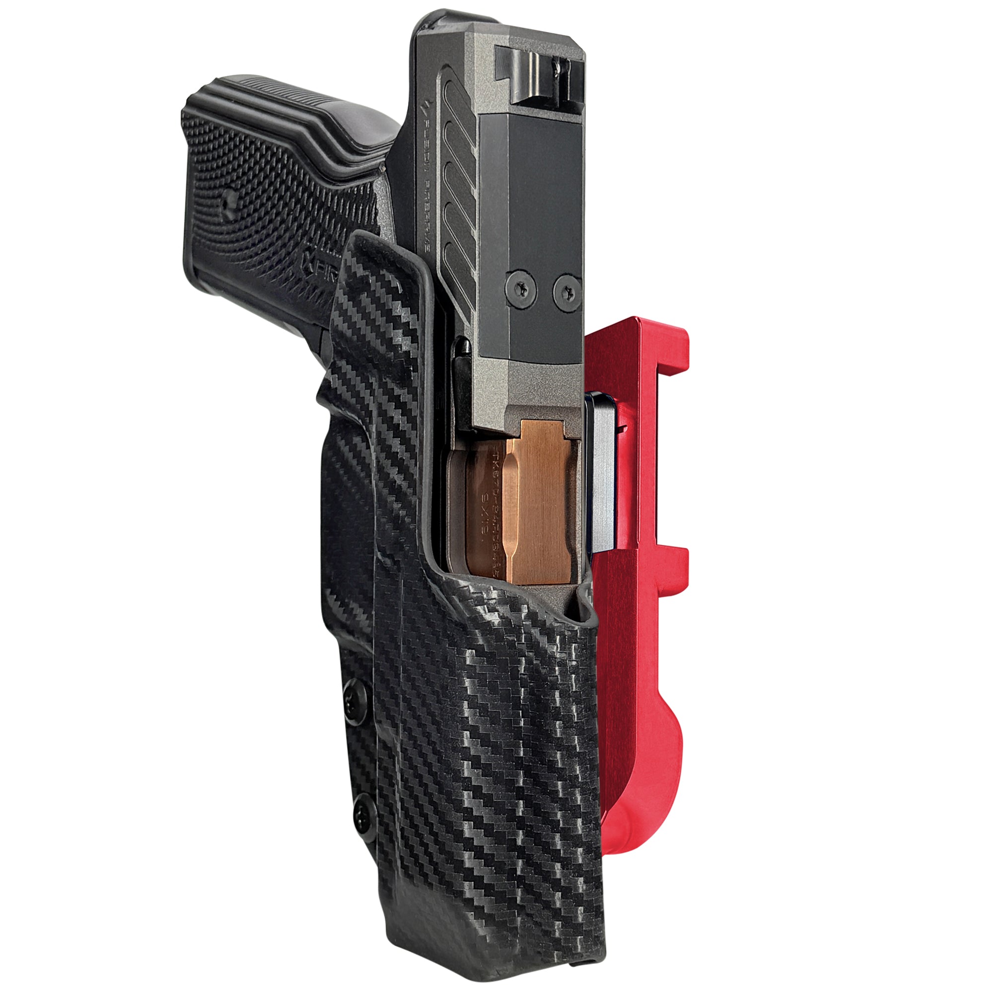 Fusion Firearms XF Pro IDPA Quick Mount Holster with Red Belt Attachment, Carbon Fiber Holster Shell