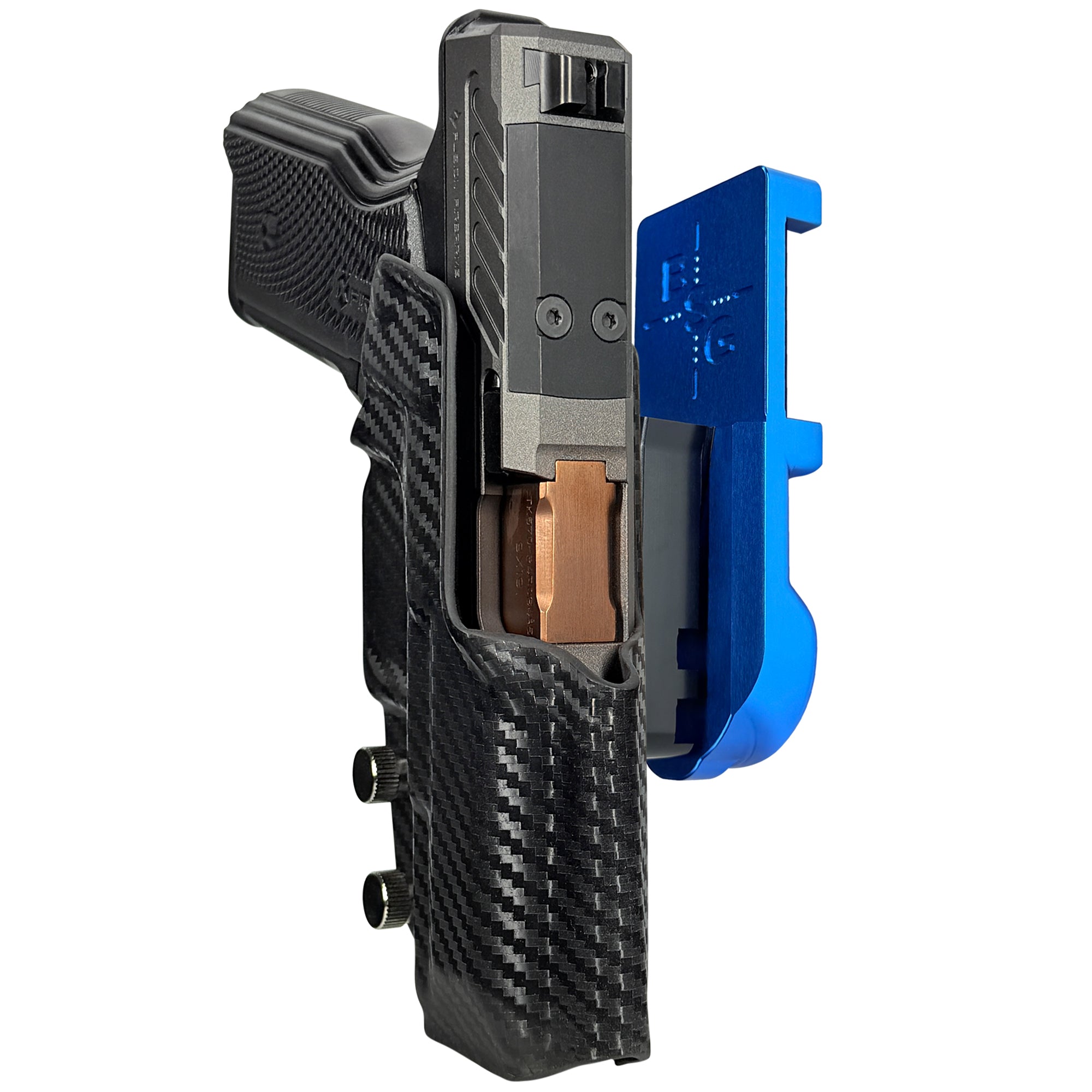Fusion Firearms XF Pro IPSC/USPA Quick Mount Holster with Blue Belt Attachment, Carbon Fiber Holster Shell