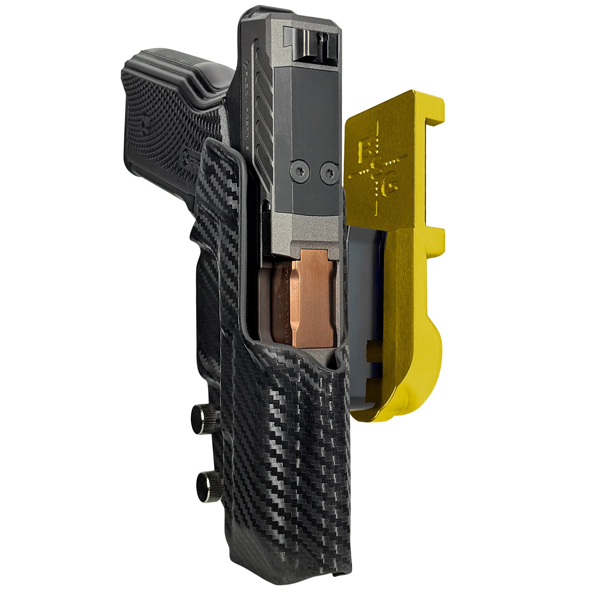 Fusion Firearms XF Pro IPSC/USPA Quick Mount Holster with 24K Gold Belt Attachment, Carbon Fiber Holster Shell