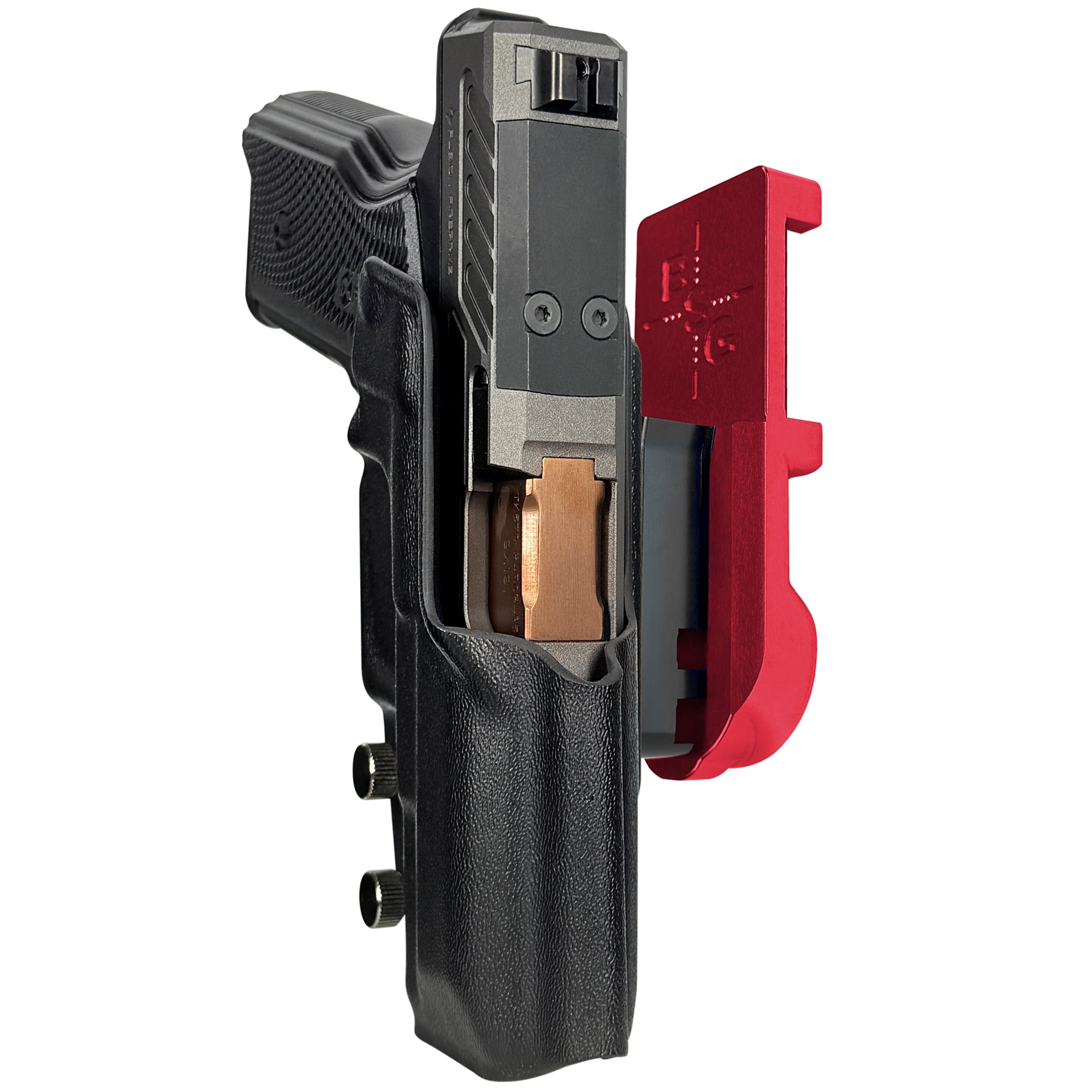 Fusion Firearms XF Pro IPSC/USPA Quick Mount Holster with Red Belt Attachment, Black Holster Shell