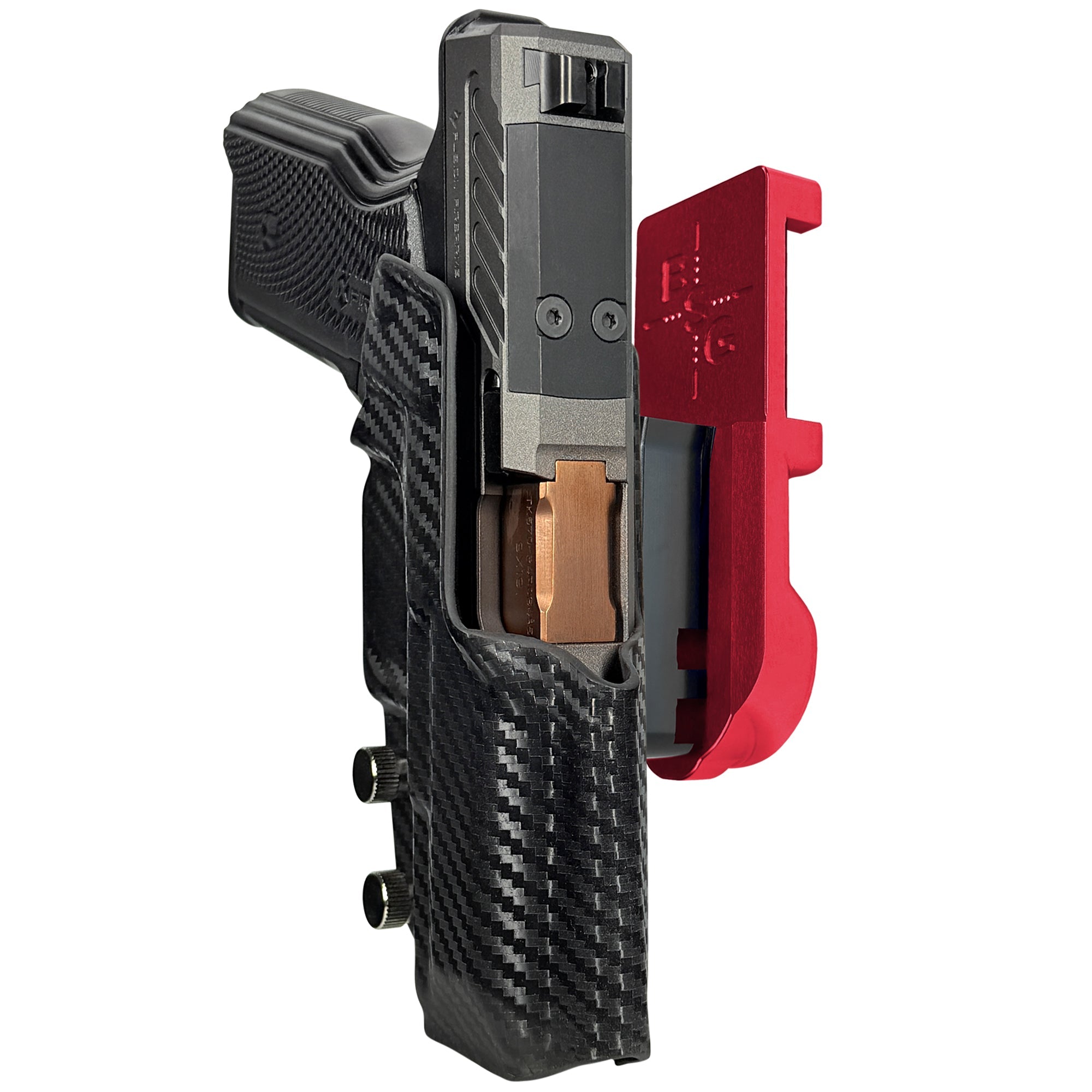 Fusion Firearms XF Pro IPSC/USPA Quick Mount Holster with Red Belt Attachment, Carbon Fiber Holster Shell