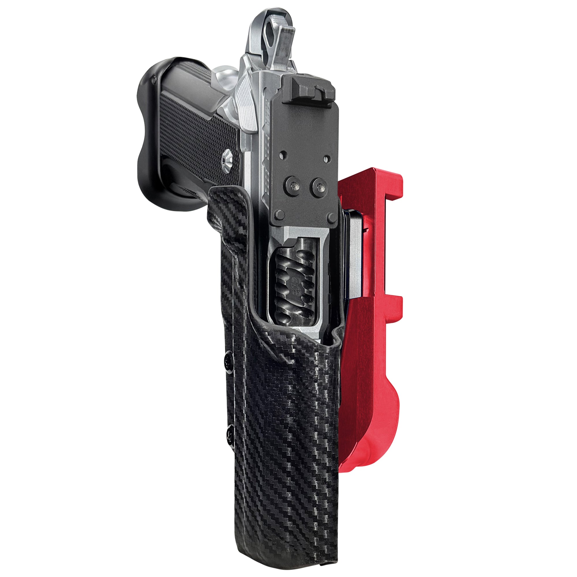 Fusion Firearms XP Comp IDPA Quick Mount Holster with Red Belt Attachment, Carbon Fiber Holster Shell