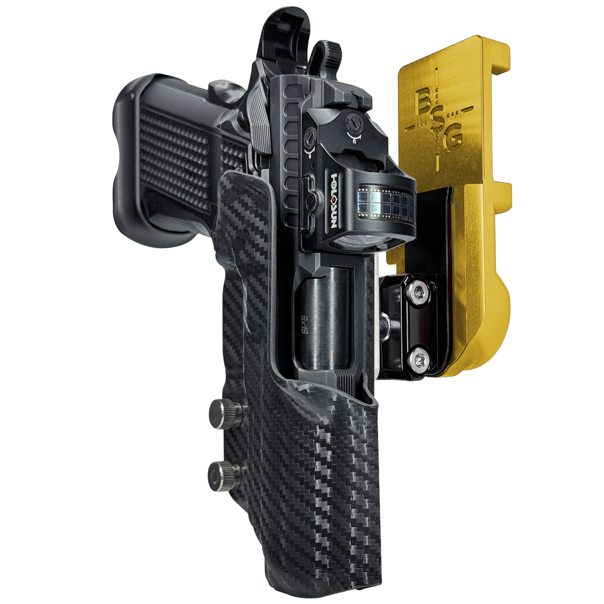 Fusion Firearms XP Pro IPSC/USPA Quick Mount Ball Joint Holster with 24K Gold Belt Attachment, Carbon Fiber Holster Shell