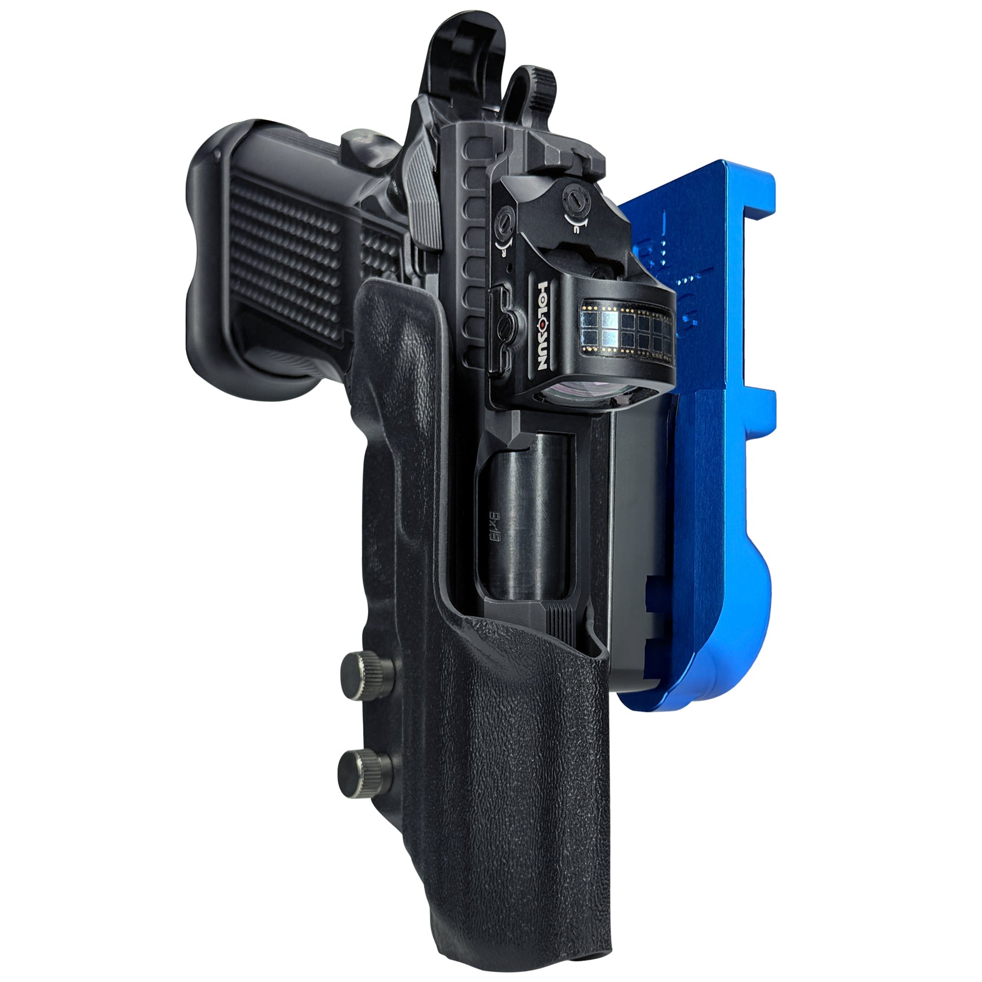 Fusion Firearms XP Pro IPSC/USPA Quick Mount Holster with Blue Belt Attachment, Black Holster Shell