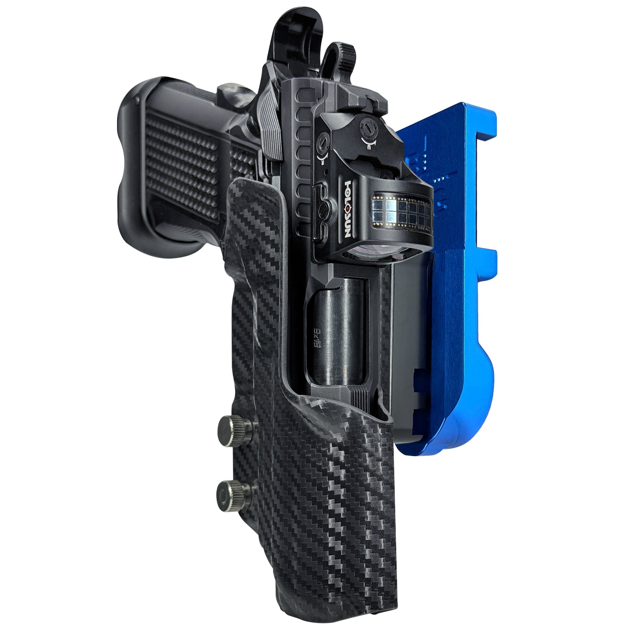 Fusion Firearms XP Pro IPSC/USPA Quick Mount Holster with Blue Belt Attachment, Carbon Fiber Holster Shell