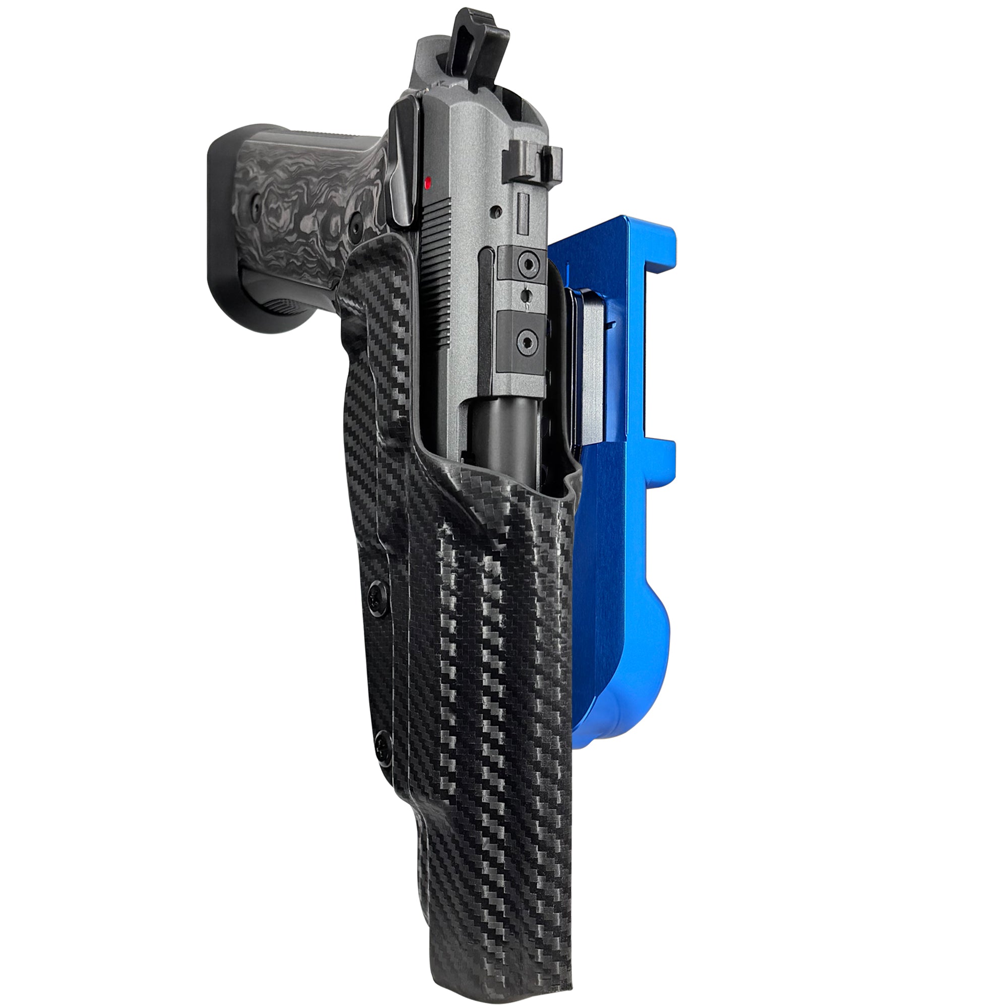 Beretta 92XI SAO Gara/Corsa IDPA Quick Mount Holster with Blue Belt Attachment, Carbon Fiber Holster Shell
