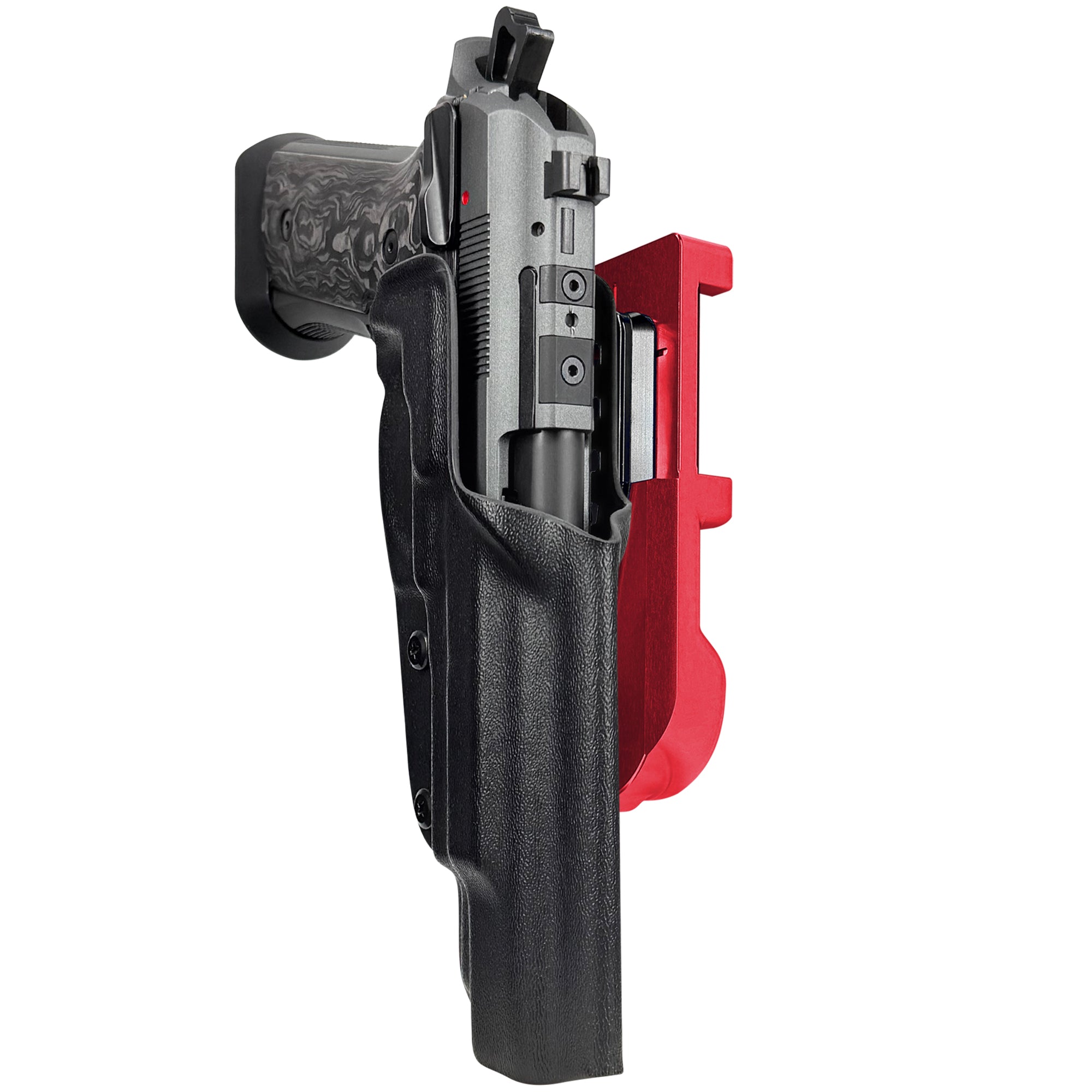Beretta 92XI SAO Gara/Corsa IDPA Quick Mount Holster with Red Belt Attachment, Black Holster Shell