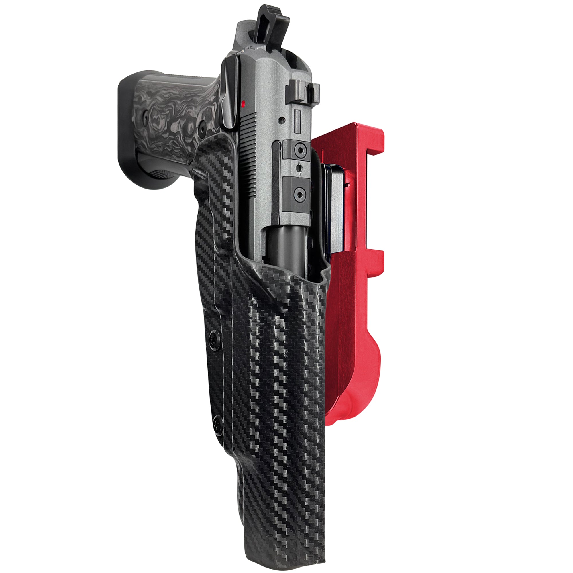 Beretta 92XI SAO Gara/Corsa IDPA Quick Mount Holster with Red Belt Attachment, Carbon Fiber Holster Shell