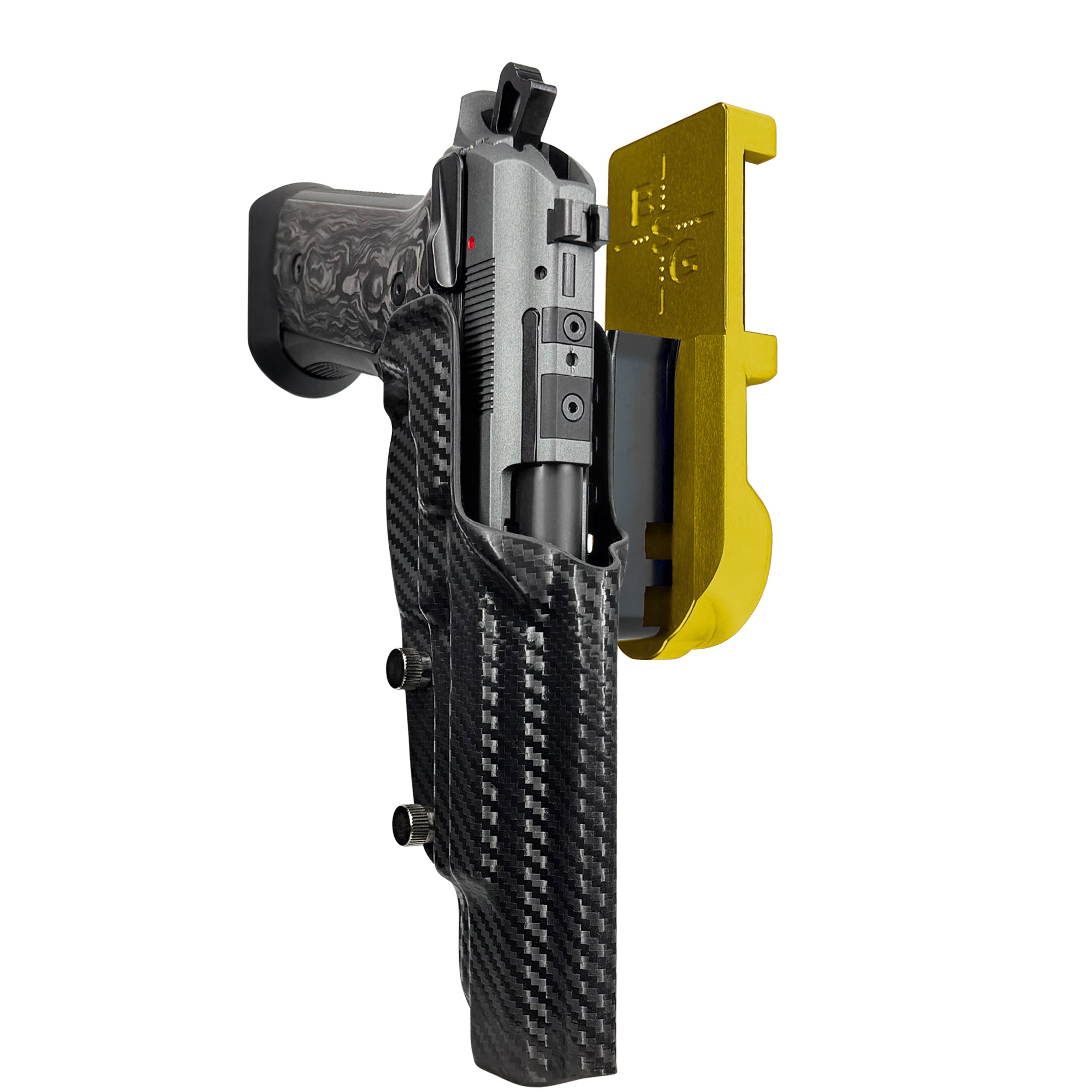Beretta 92XI SAO Gara/Corsa IPSC/USPA Quick Mount Holster with 24K Gold Belt Attachment, Carbon Fiber Holster Shell