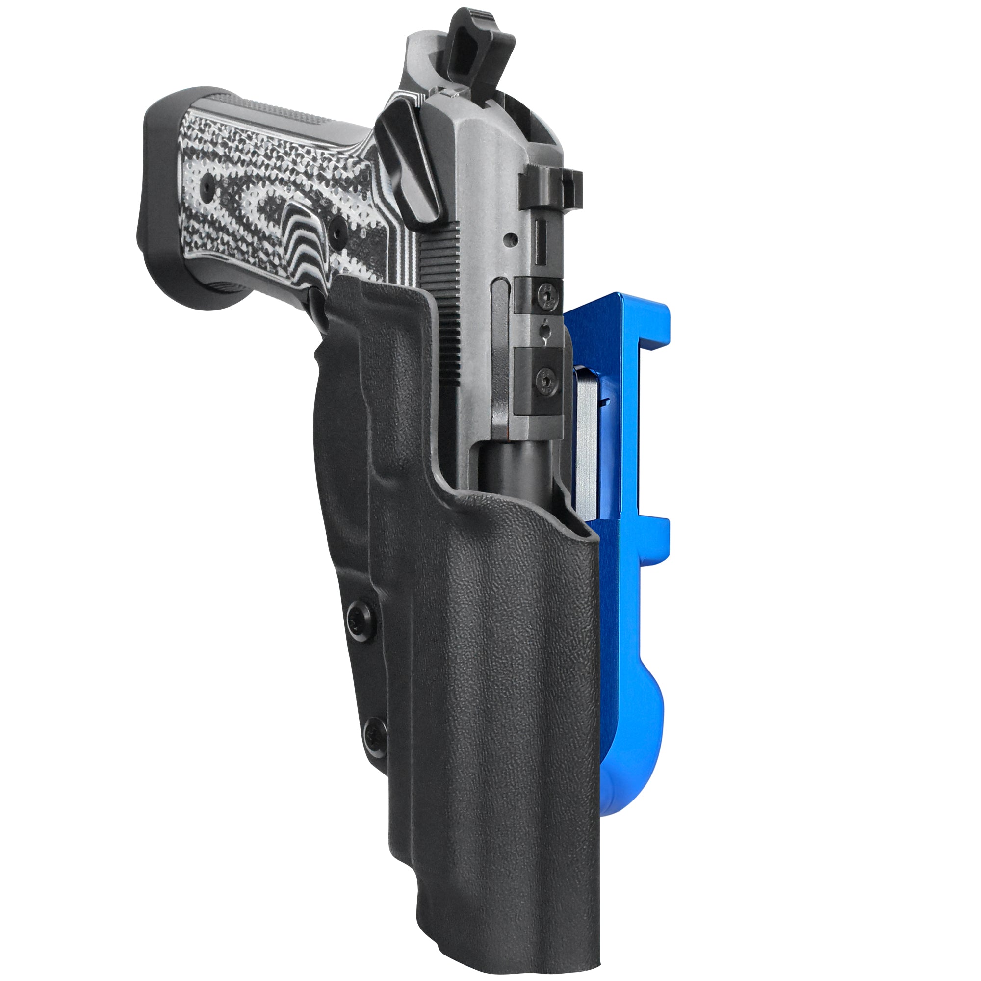 Beretta 92XI IDPA Quick Mount Holster with Blue Belt Attachment, Black Holster Shell
