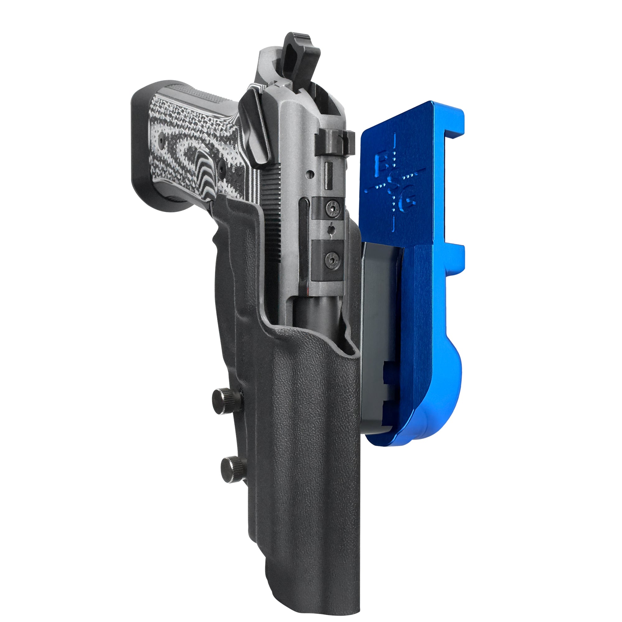 Beretta 92XI IPSC/USPA Quick Mount Holster with Blue Belt Attachment, Black Holster Shell
