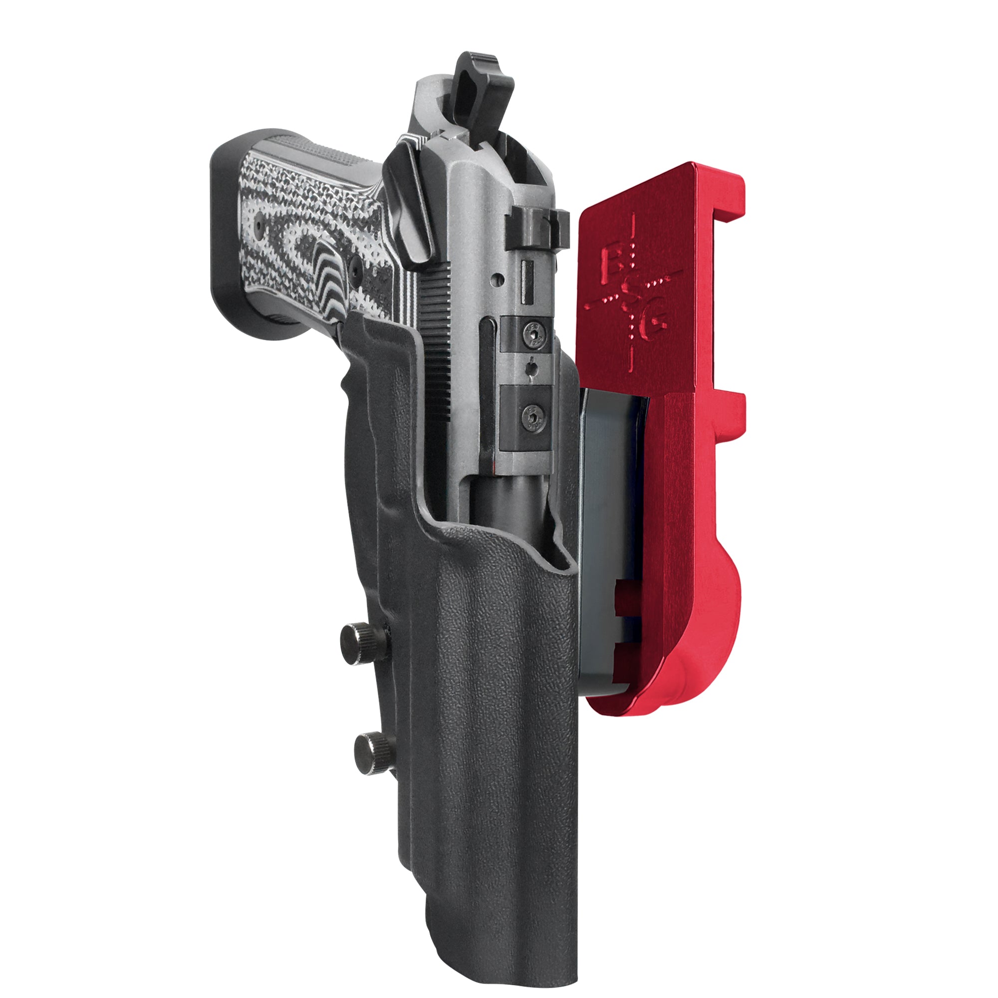 Beretta 92XI IPSC/USPA Quick Mount Holster with Red Belt Attachment, Black Holster Shell