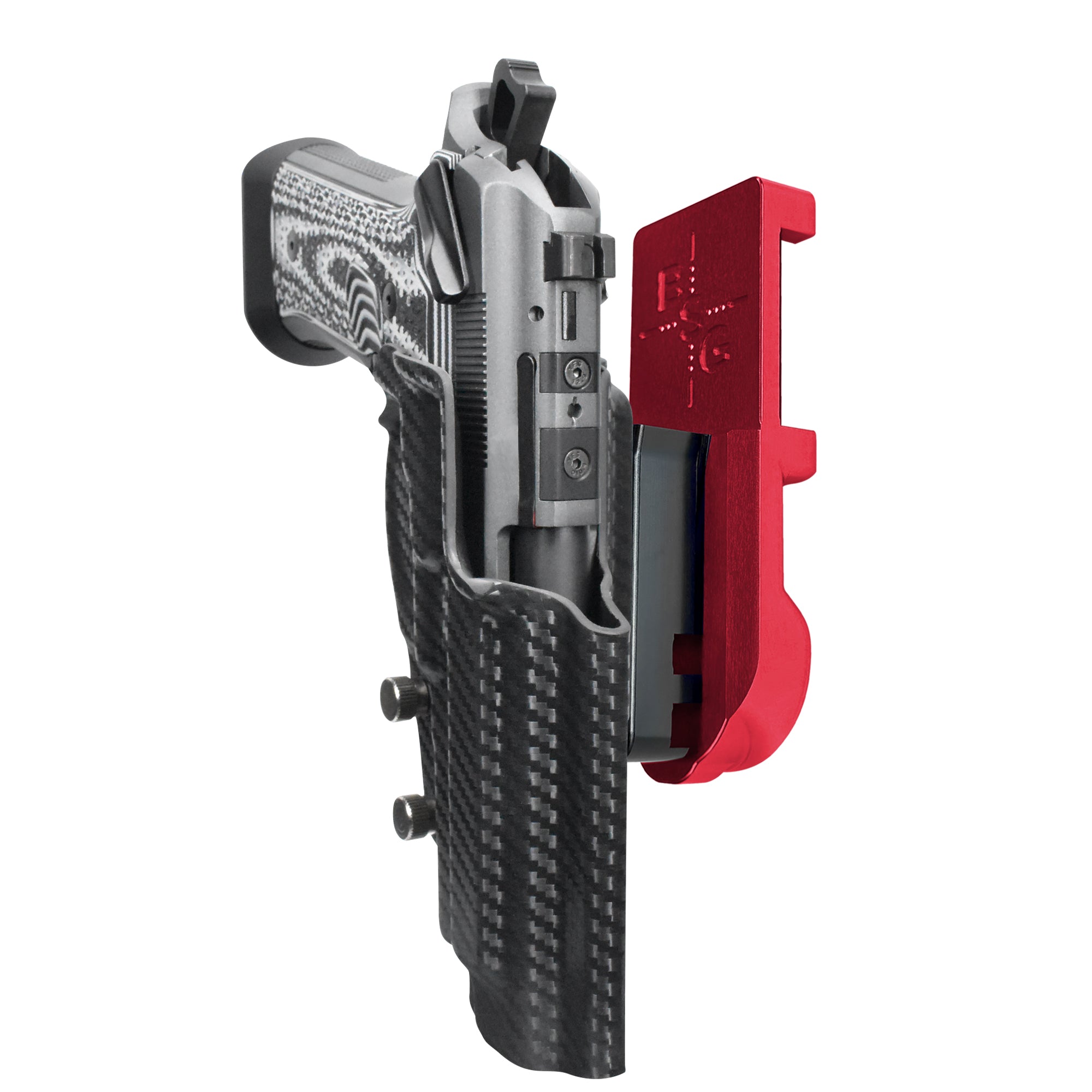 Beretta 92XI IPSC/USPA Quick Mount Holster with Red Belt Attachment, Carbon Fiber Holster Shell