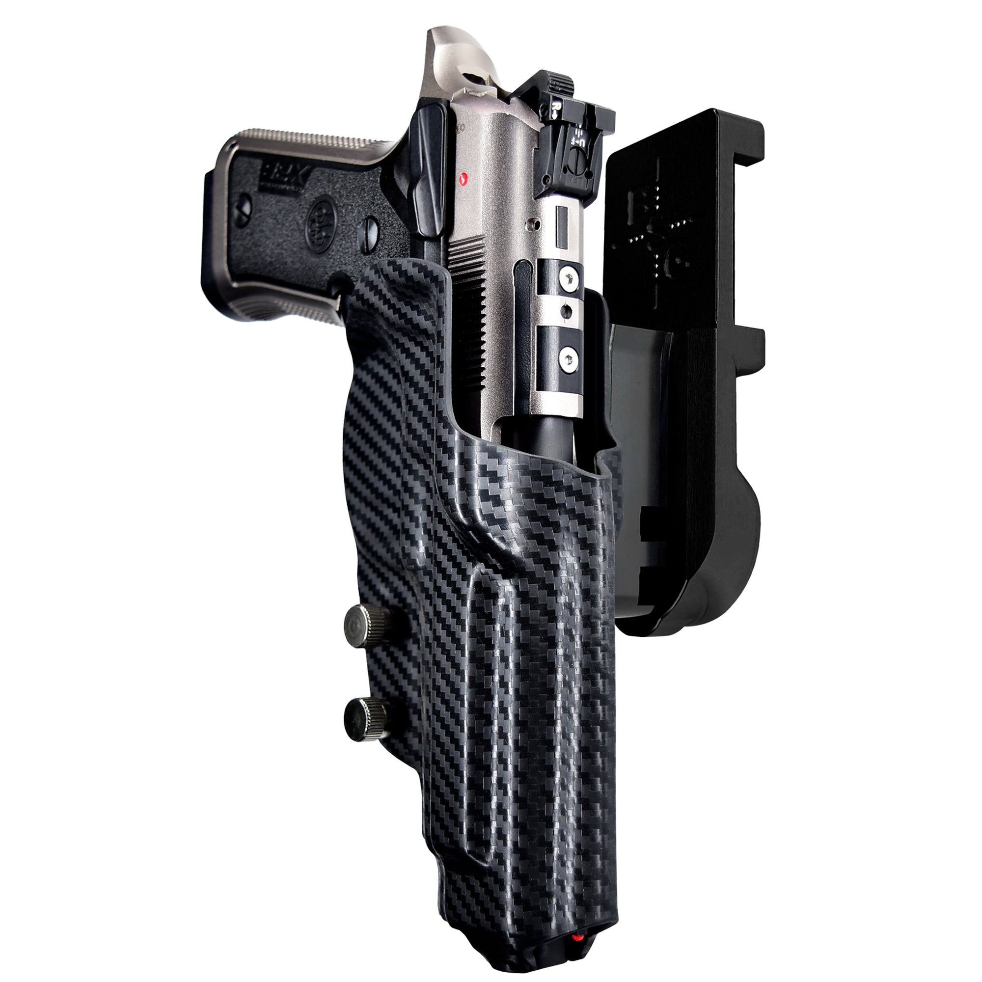 Beretta 92X Perf Def IPSC/USPA Quick Mount Holster with Black Belt Attachment, Carbon Fiber Holster Shell