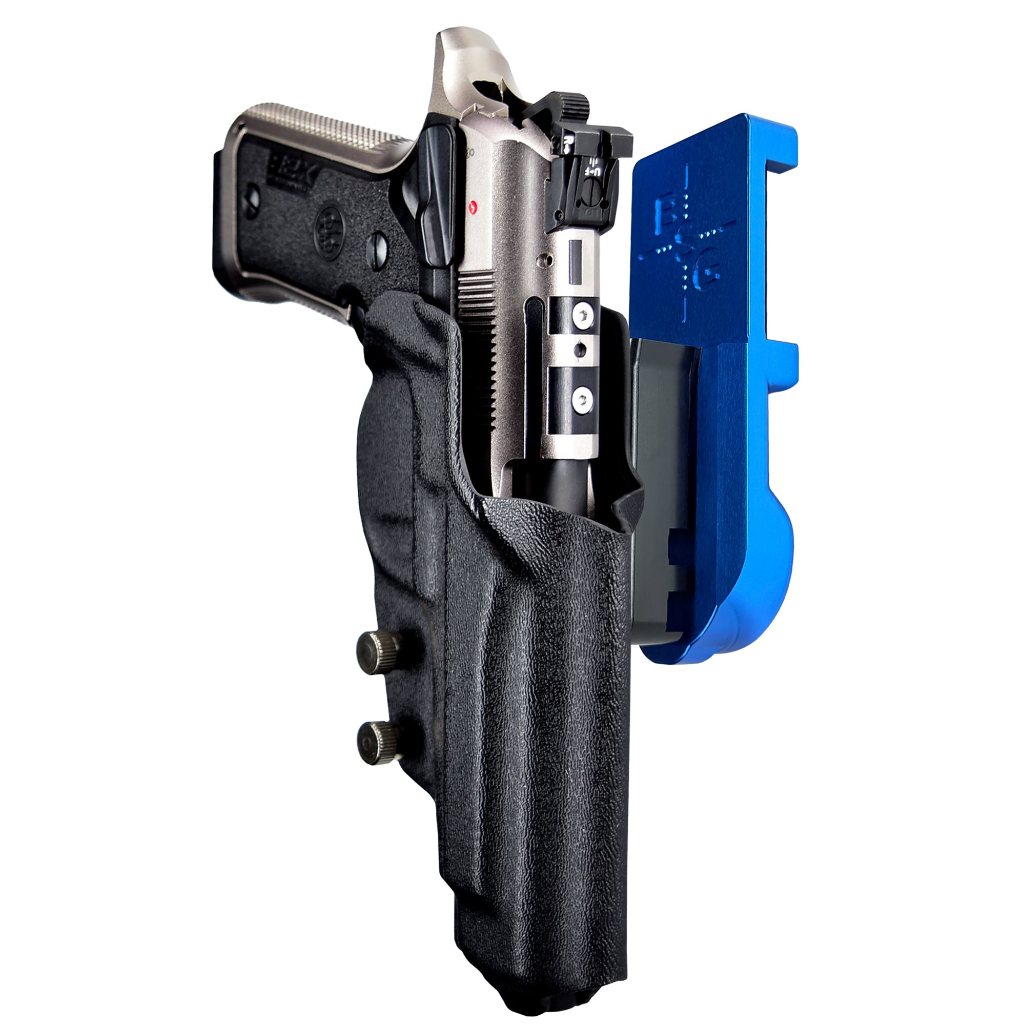 Beretta 92X Perf Def IPSC/USPA Quick Mount Holster with Blue Belt Attachment, Black Holster Shell