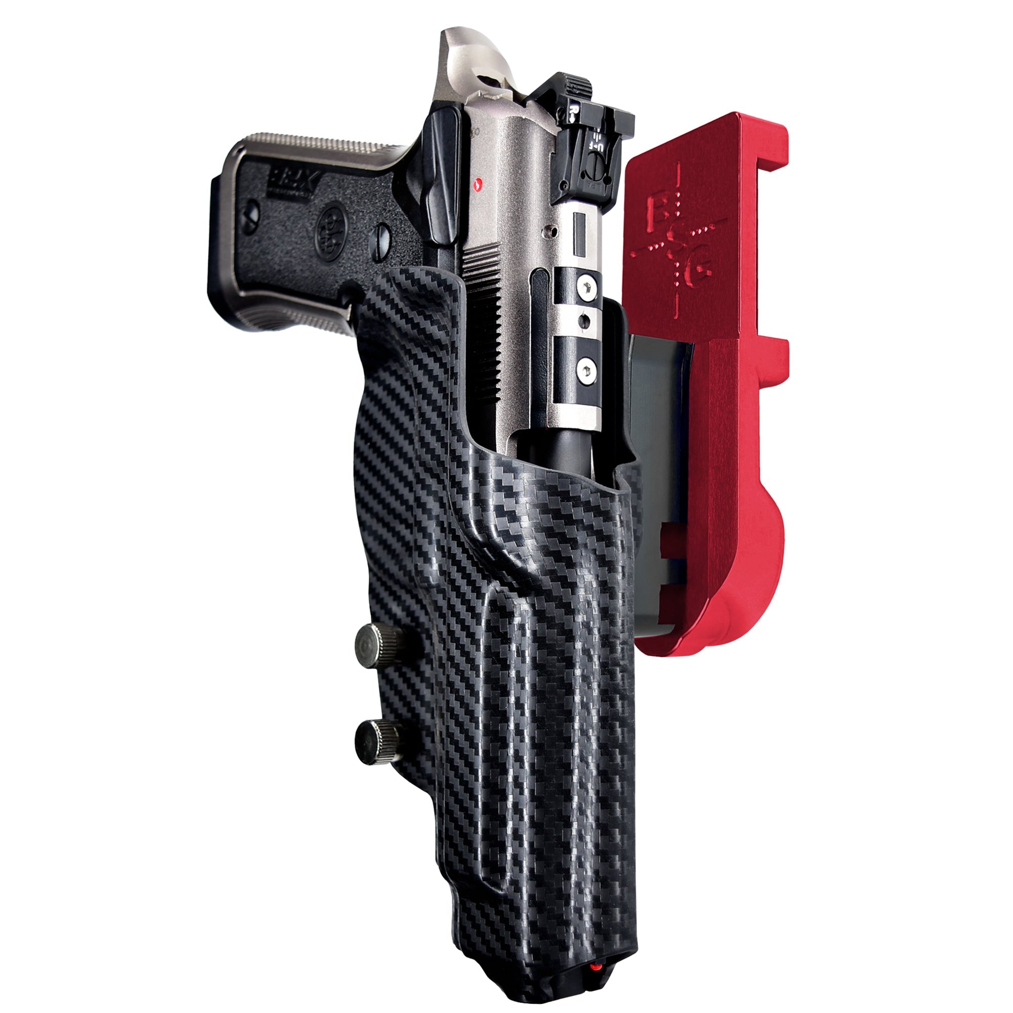 Beretta 92X Perf Def IPSC/USPA Quick Mount Holster with Red Belt Attachment, Carbon Fiber Holster Shell