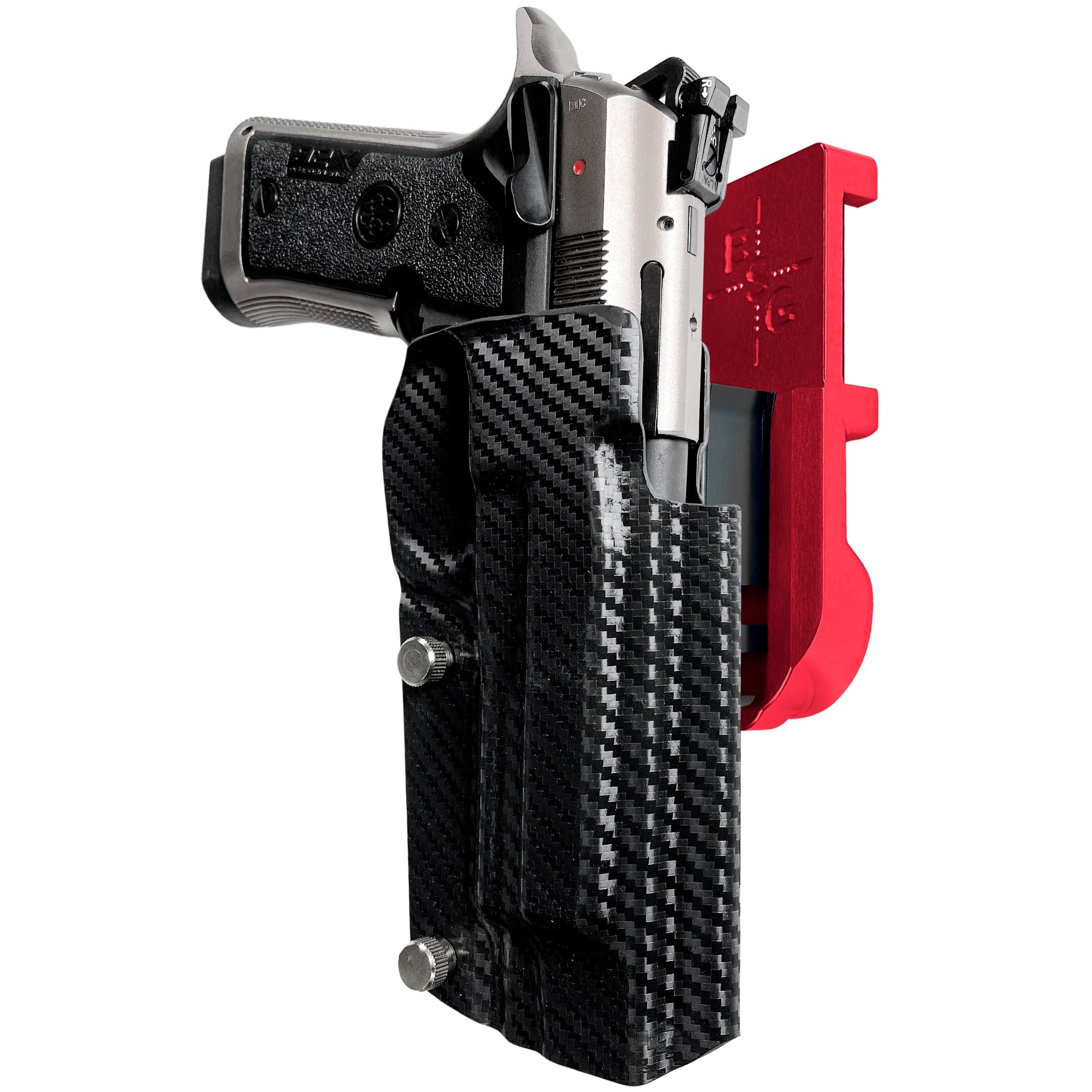 Beretta 92X Perf IPSC/USPA Quick Mount Holster with Red Belt Attachment, Carbon Fiber Holster Shell
