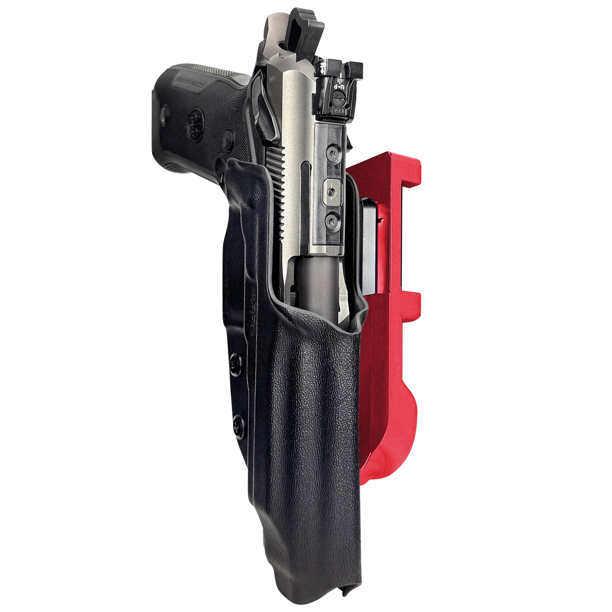 Beretta 94X Performance IDPA Quick Mount Holster with Red Belt Attachment, Black Holster Shell