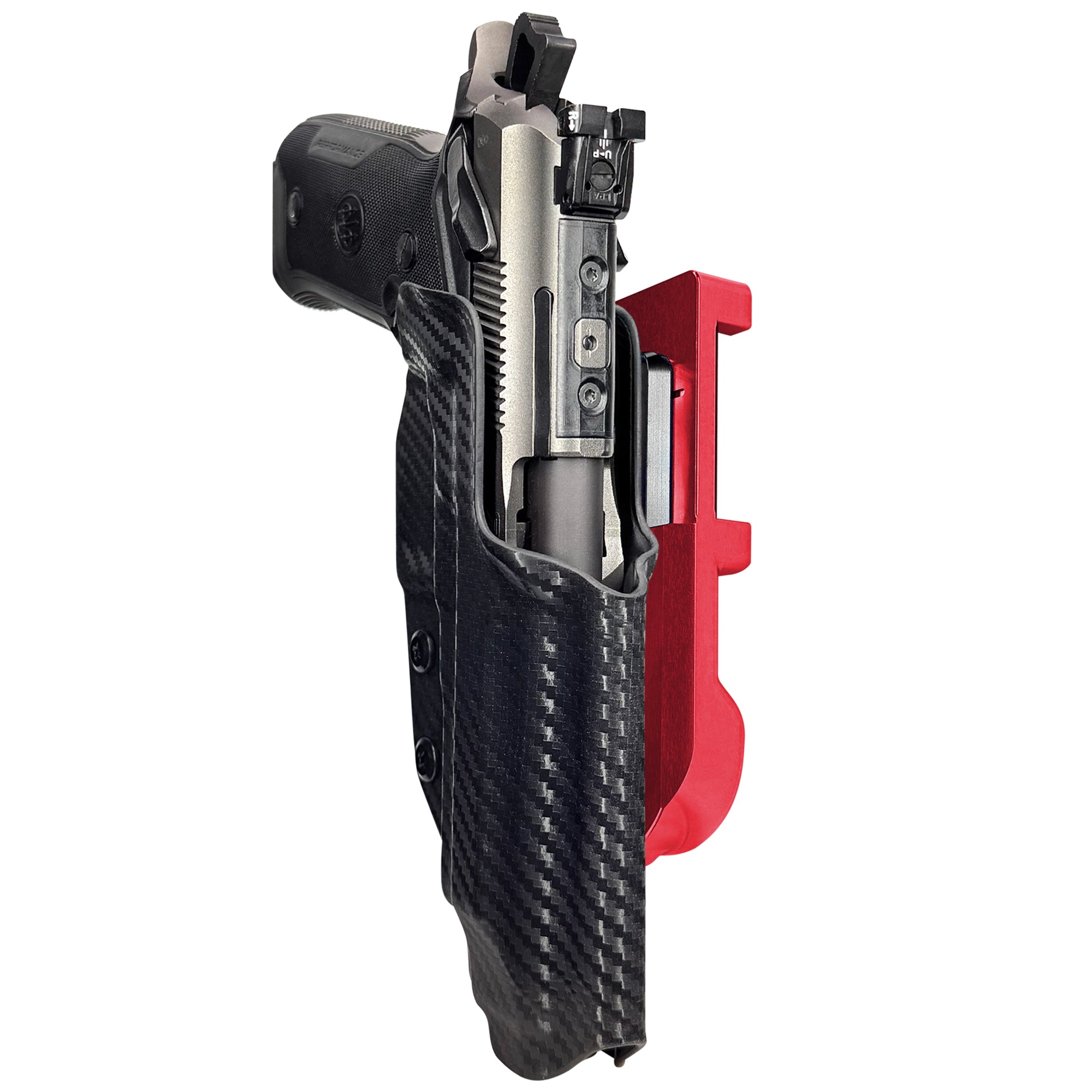 Beretta 94X Performance IDPA Quick Mount Holster with Red Belt Attachment, Carbon Fiber Holster Shell