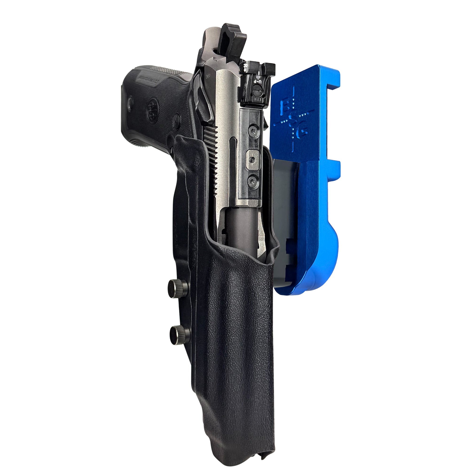 Beretta 94X Performance IPSC/USPA Quick Mount Holster with Blue Belt Attachment, Black Holster Shell