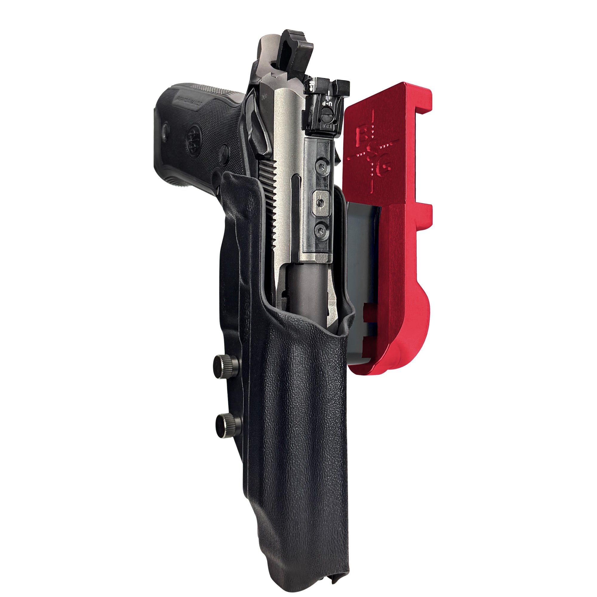 Beretta 94X Performance IPSC/USPA Quick Mount Holster with Red Belt Attachment, Black Holster Shell