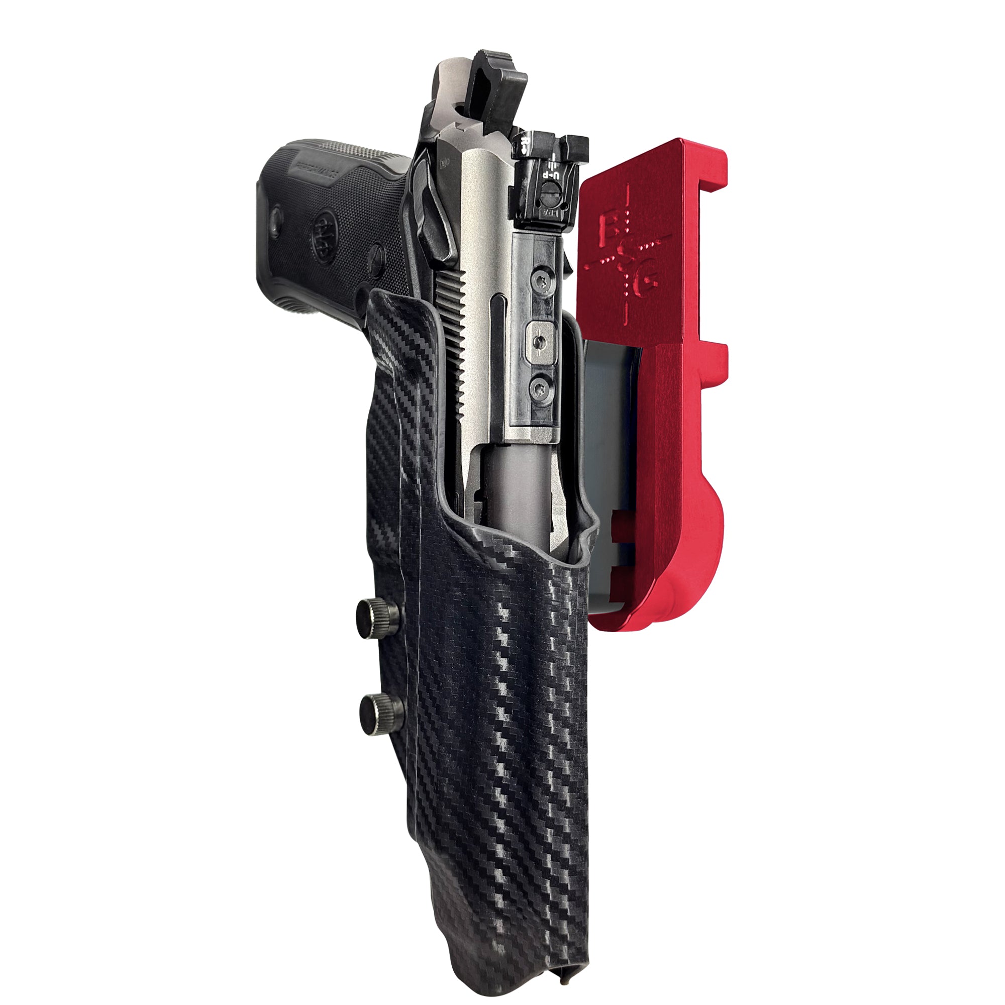 Beretta 94X Performance IPSC/USPA Quick Mount Holster with Red Belt Attachment, Carbon Fiber Holster Shell