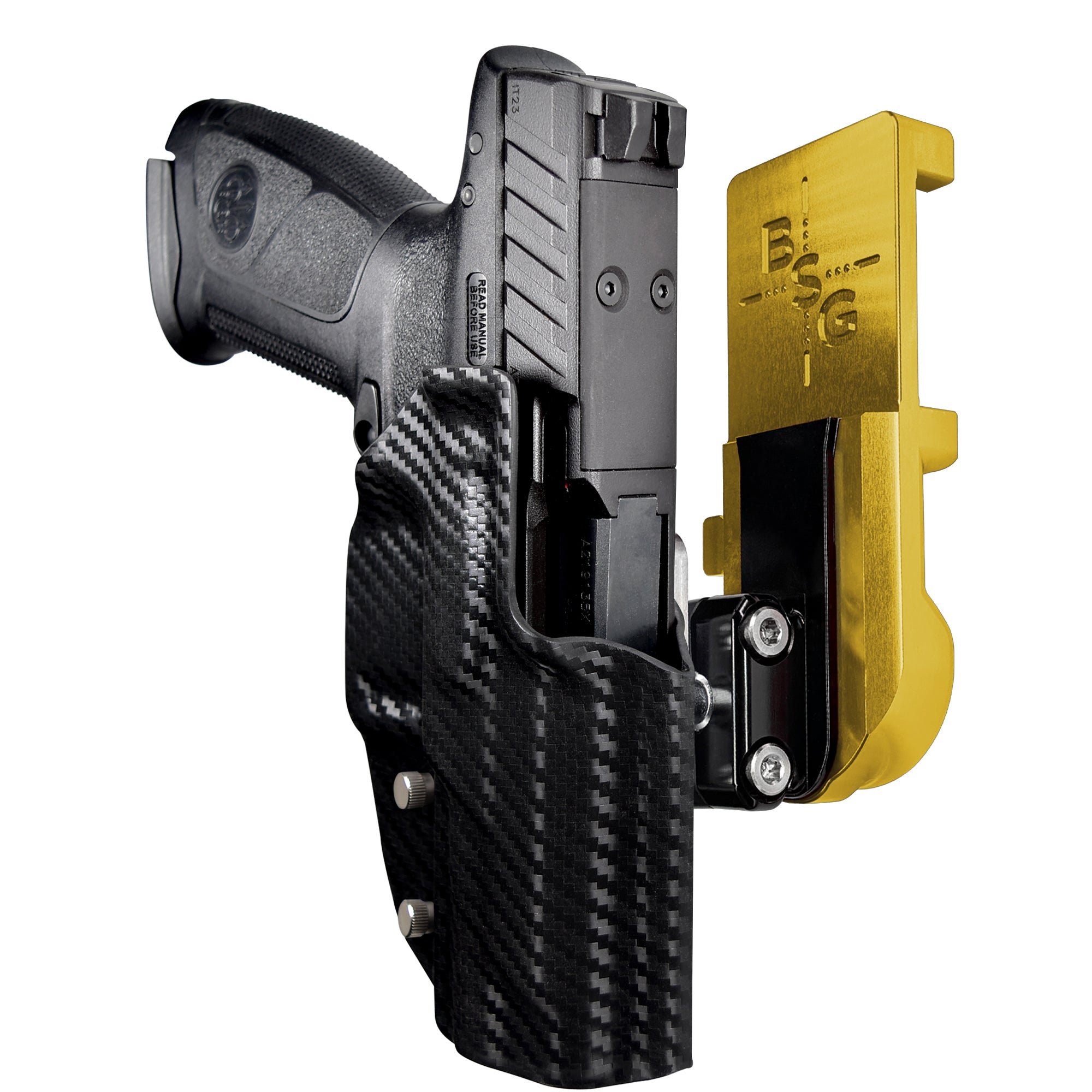 Beretta APX A1 FS IPSC/USPA Quick Mount Ball Joint Holster with 24K Gold Belt Attachment, Carbon Fiber Holster Shell
