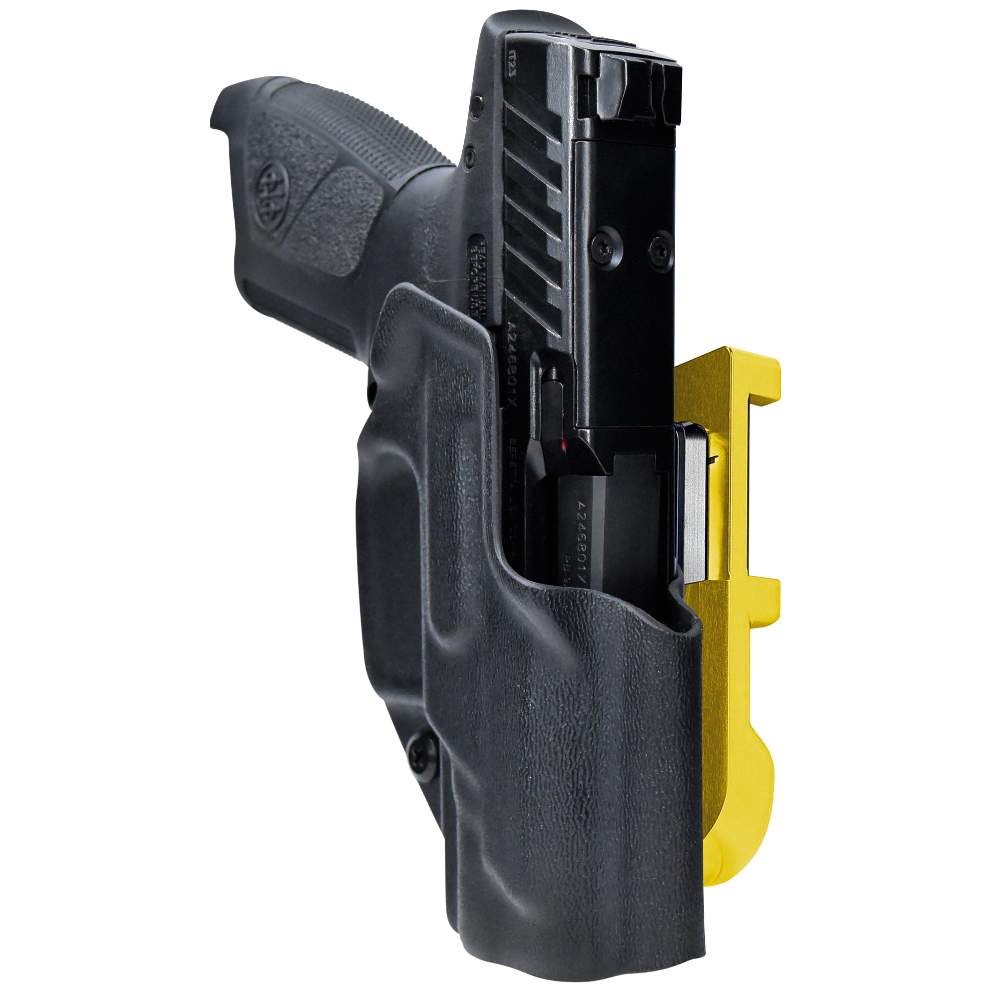 Beretta APX A1 Compact IDPA Quick Mount Holster with 24K Gold Belt Attachment, Black Holster Shell