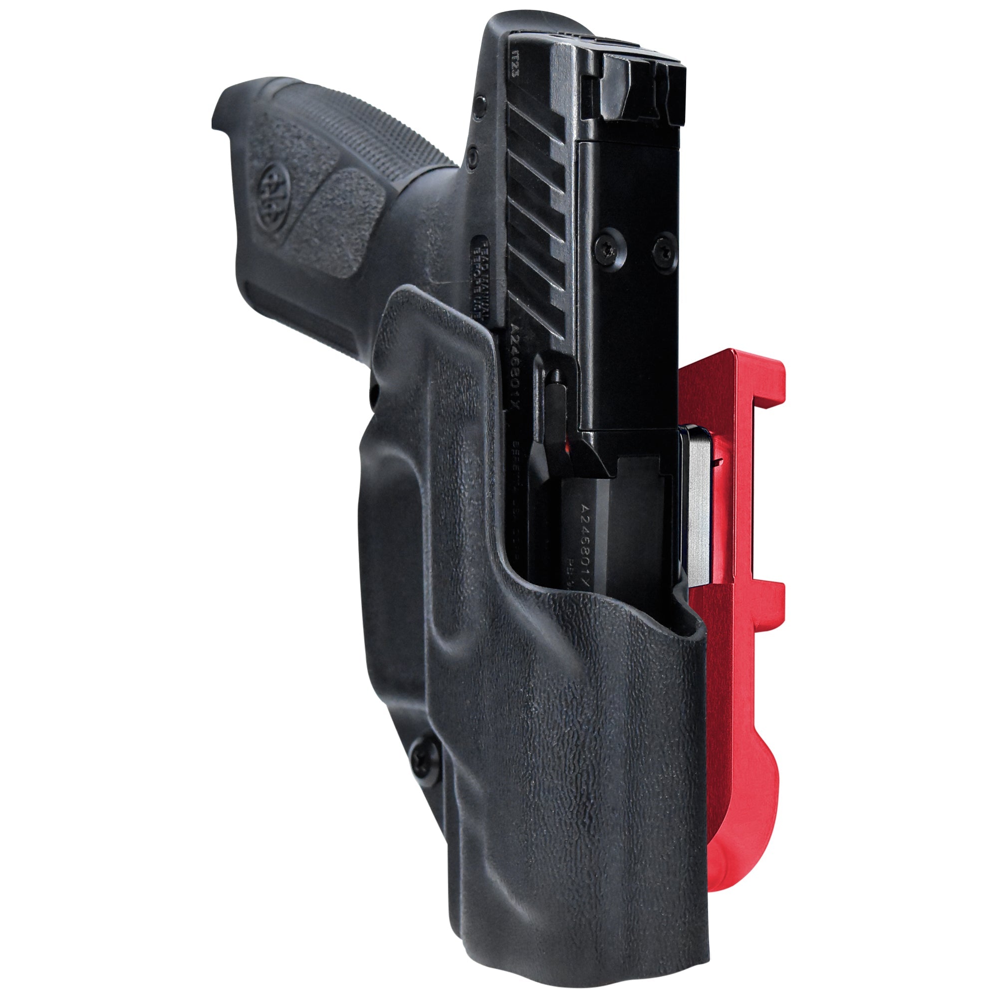 Beretta APX A1 Compact IDPA Quick Mount Holster with Red Belt Attachment, Black Holster Shell