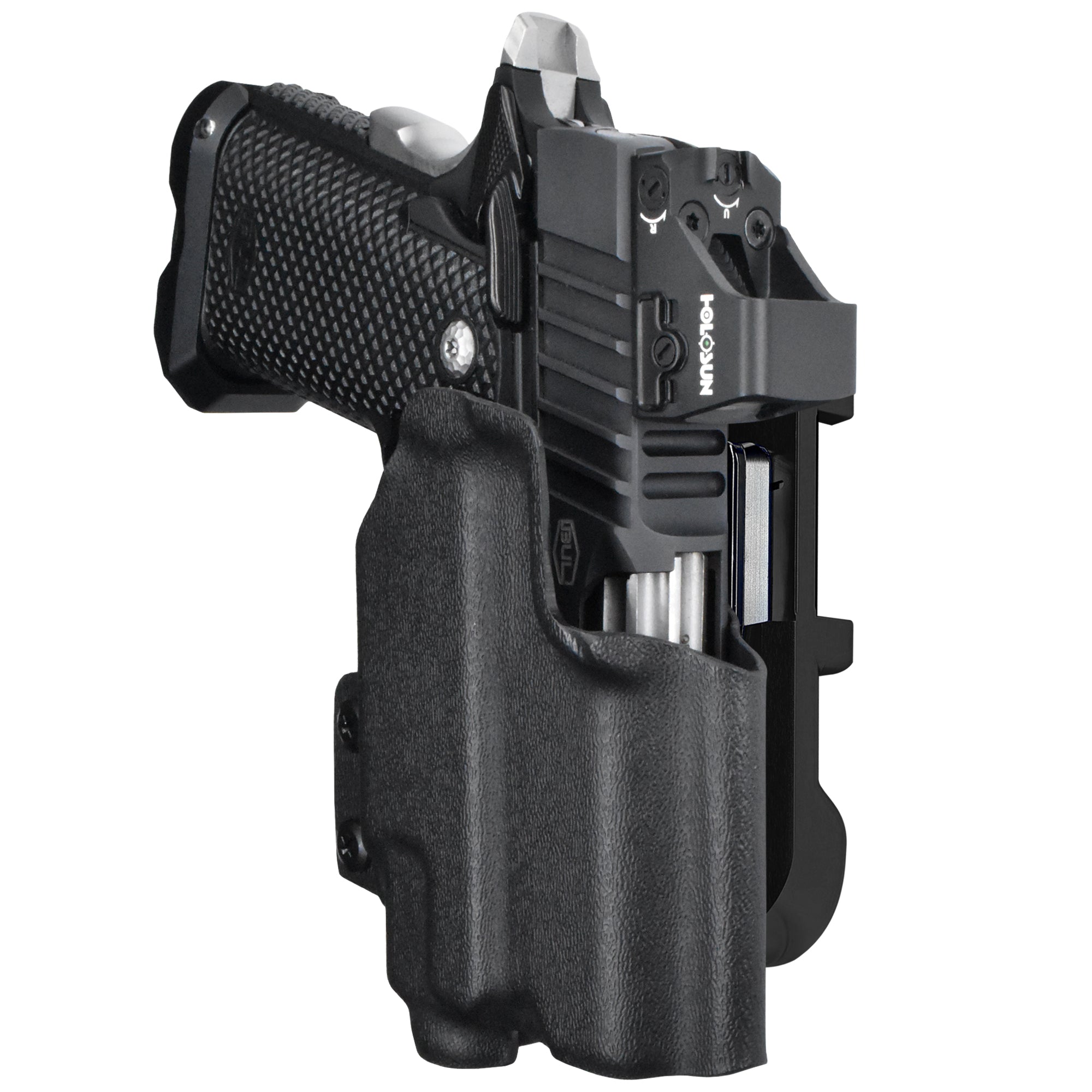 Bul SAS II UL 3.25'' TLR8AG IDPA Quick Mount Holster with Black Belt Attachment, Black Holster Shell