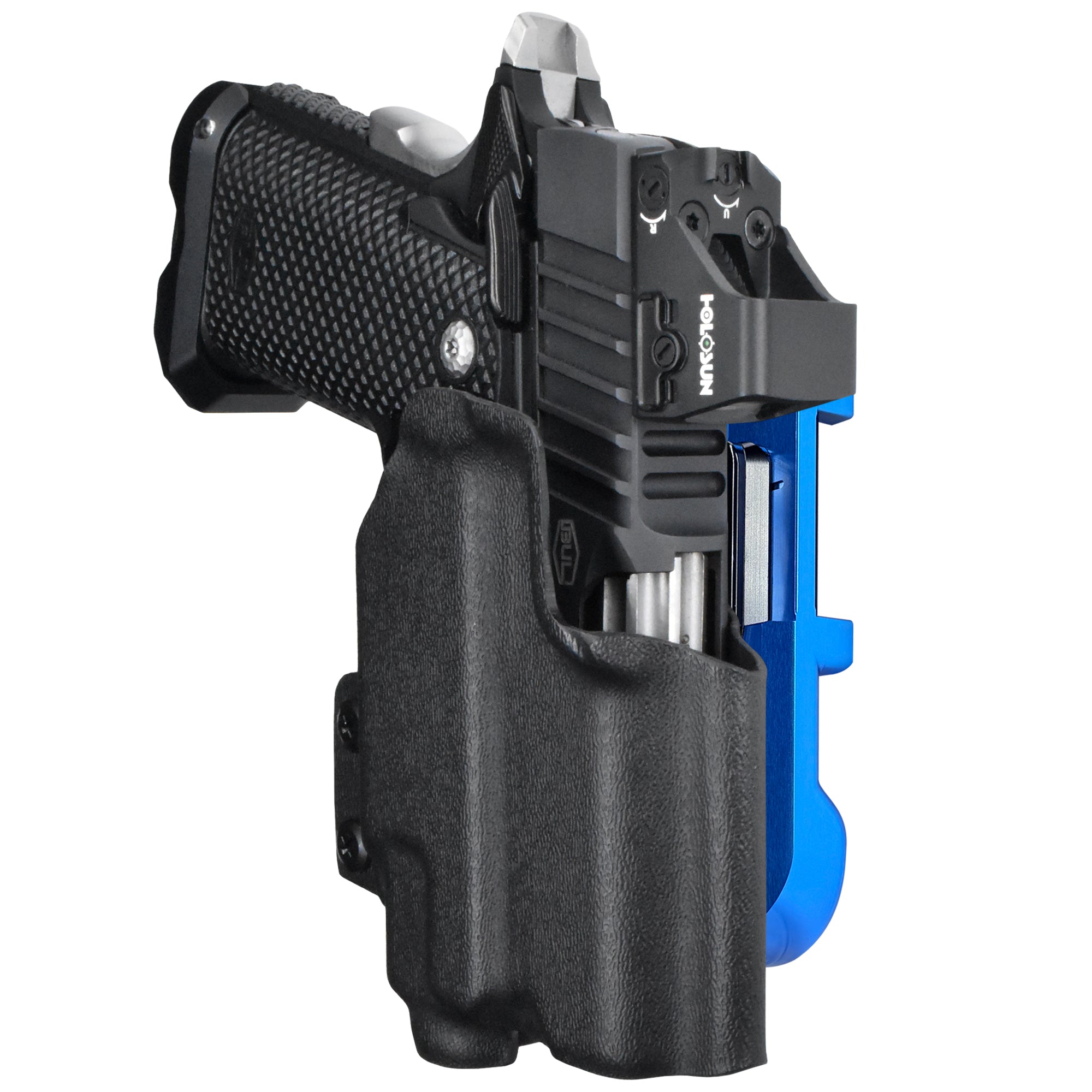 Bul SAS II UL 3.25'' TLR8AG IDPA Quick Mount Holster with Blue Belt Attachment, Black Holster Shell