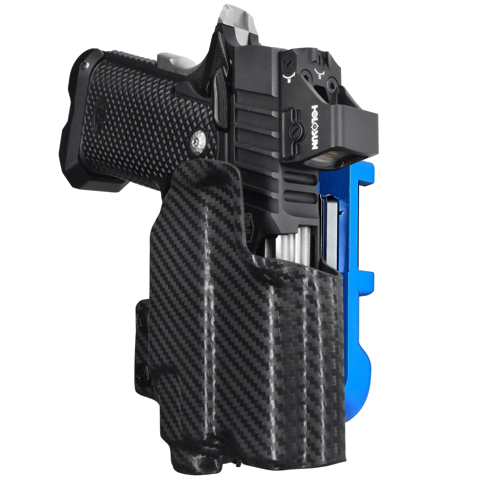 Bul SAS II UL 3.25'' TLR8AG IDPA Quick Mount Holster with Blue Belt Attachment, Carbon Fiber Holster Shell