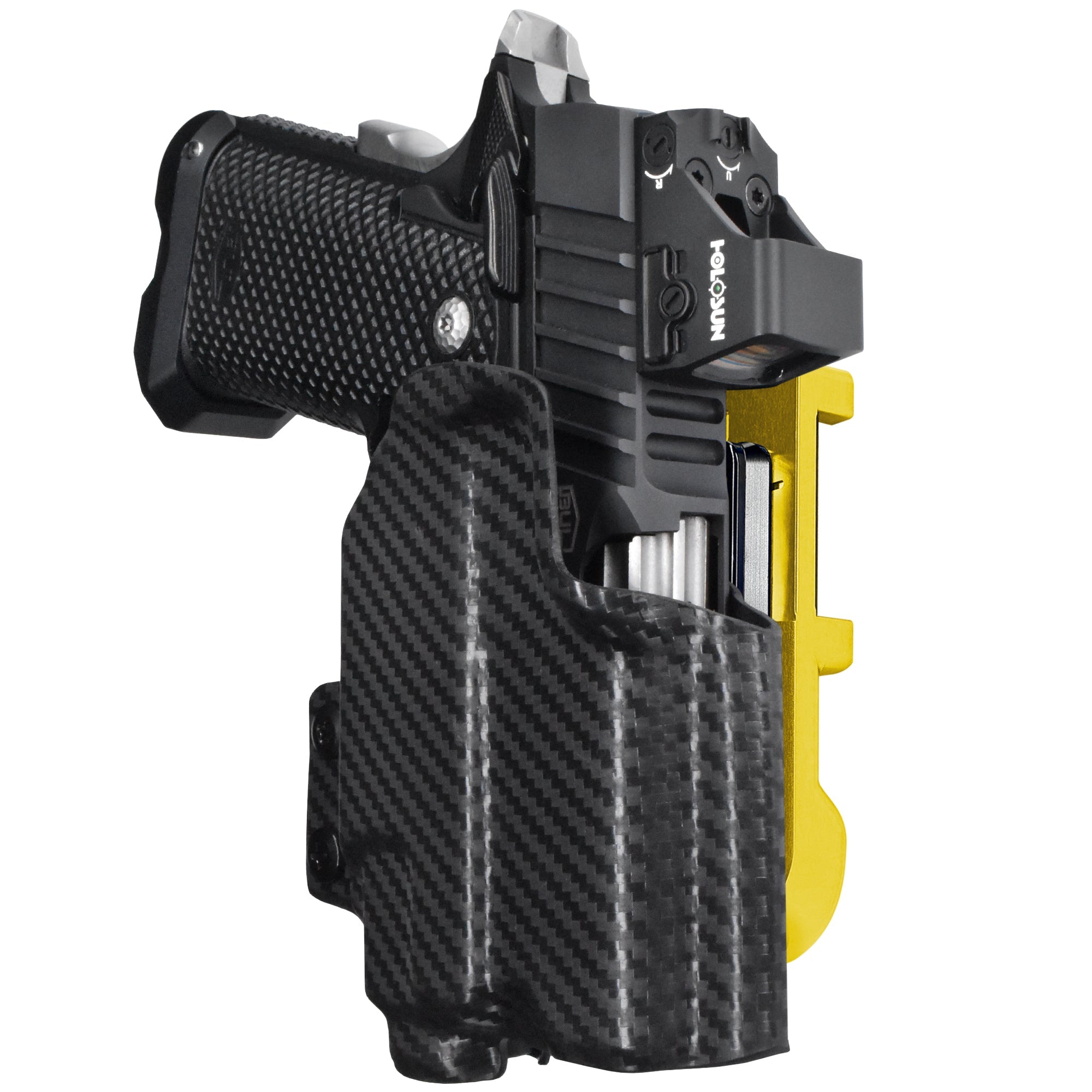 Bul SAS II UL 3.25'' TLR8AG IDPA Quick Mount Holster with 24K Gold Belt Attachment, Carbon Fiber Holster Shell