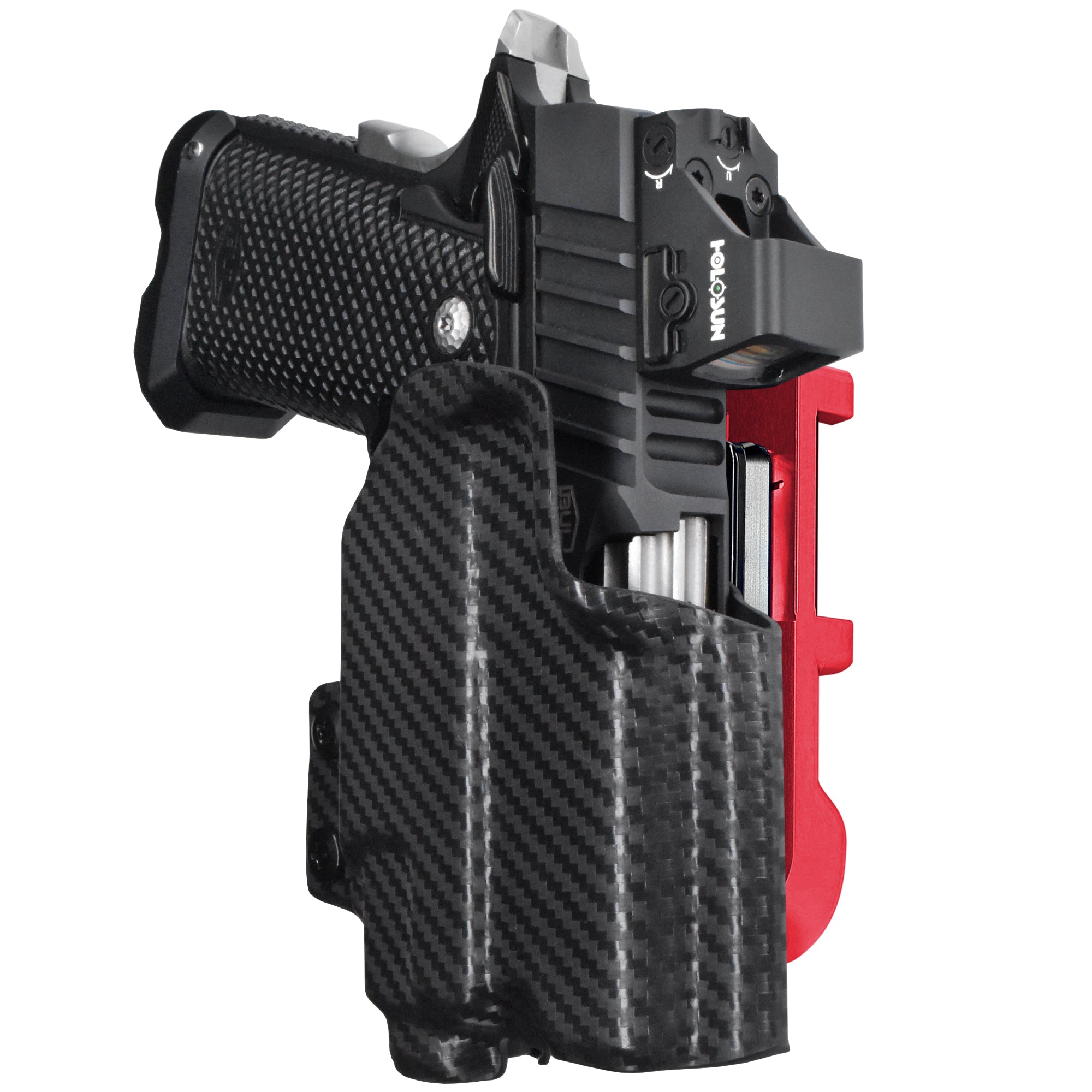 Bul SAS II UL 3.25'' TLR8AG IDPA Quick Mount Holster with Red Belt Attachment, Carbon Fiber Holster Shell